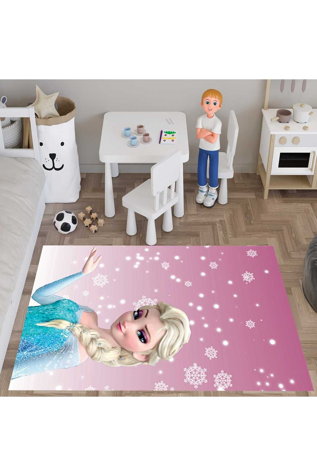 Evan Home Pembe Elsa  Desenli  Dijital Baski Yikanabilir Kaymaz Taban Çocuk Odasi Halisi