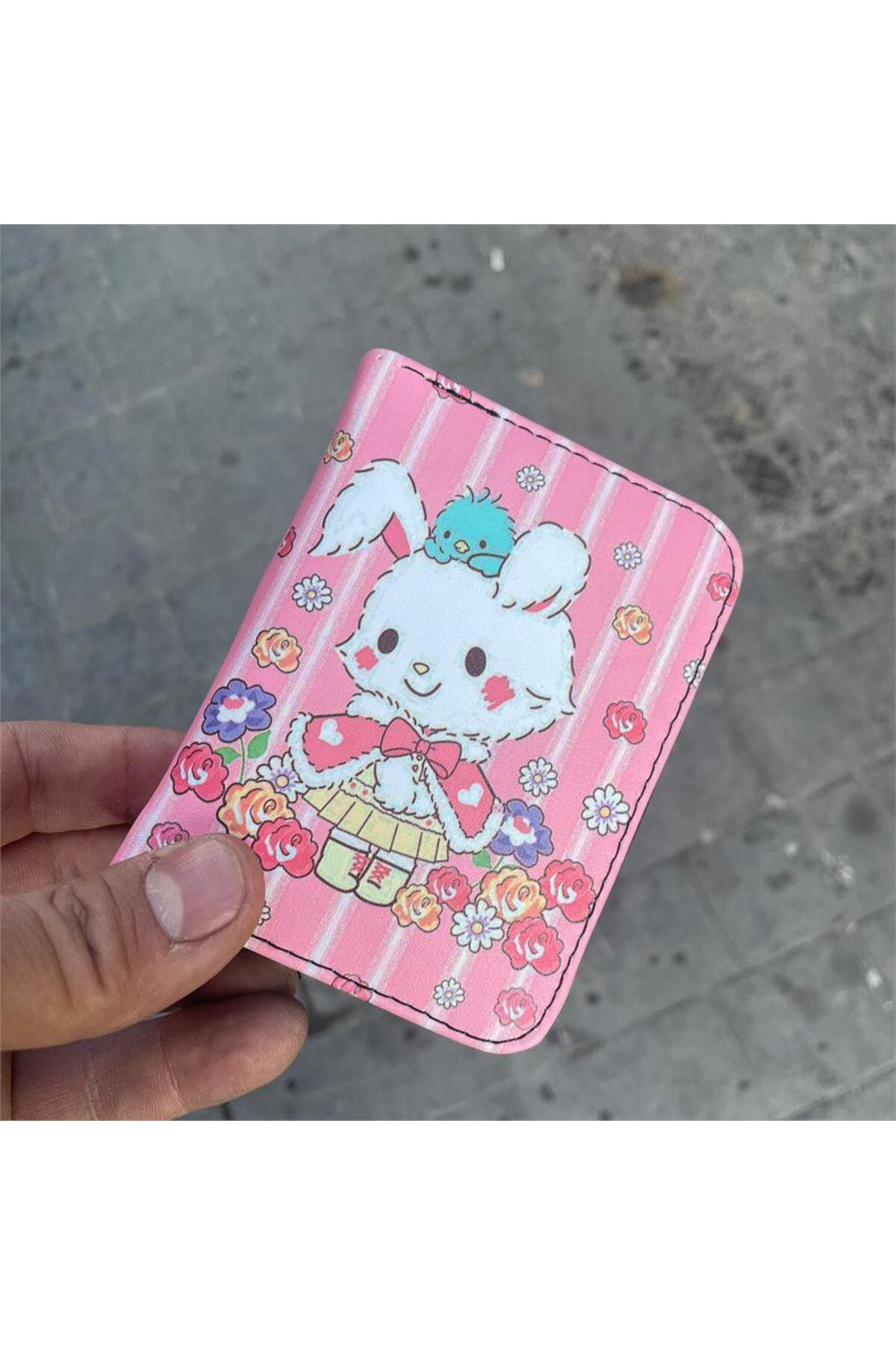 Pembe Flower Rabbit Kısa Cüzdan