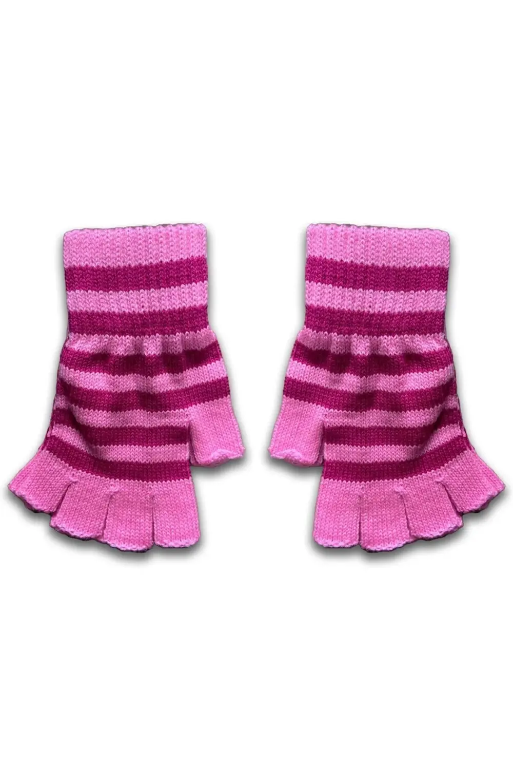 Pembe Fuşya Çizgili Kesik Parmak Unisex Eldiven
