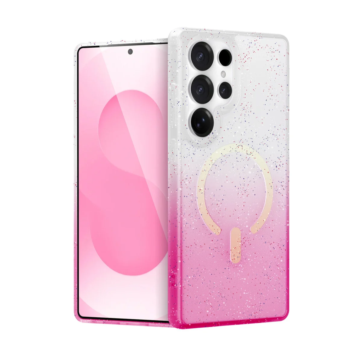 Pembe Galaxy S24 Ultra Pummel Shiny Magsafe Kapak - 1.2mm Çift Katmanlı Kamera Koruma ve MagSafe Uyumlu