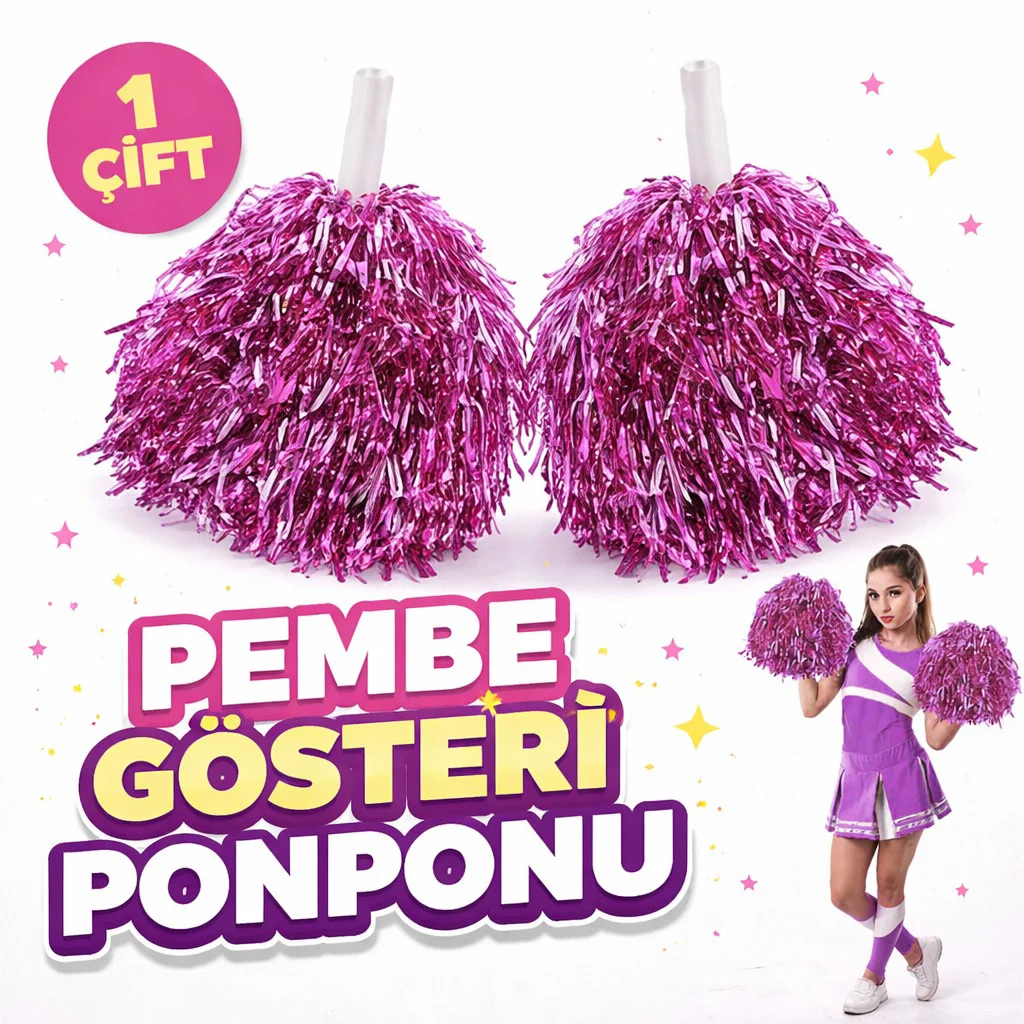 Pembe Gösteri Ponponu - 1 Çift (2 Adet) Metalik Cheerleading Ponponları | Okul Etkinlikleri ve Dans Performansları İçin Dolgun ve Parlak