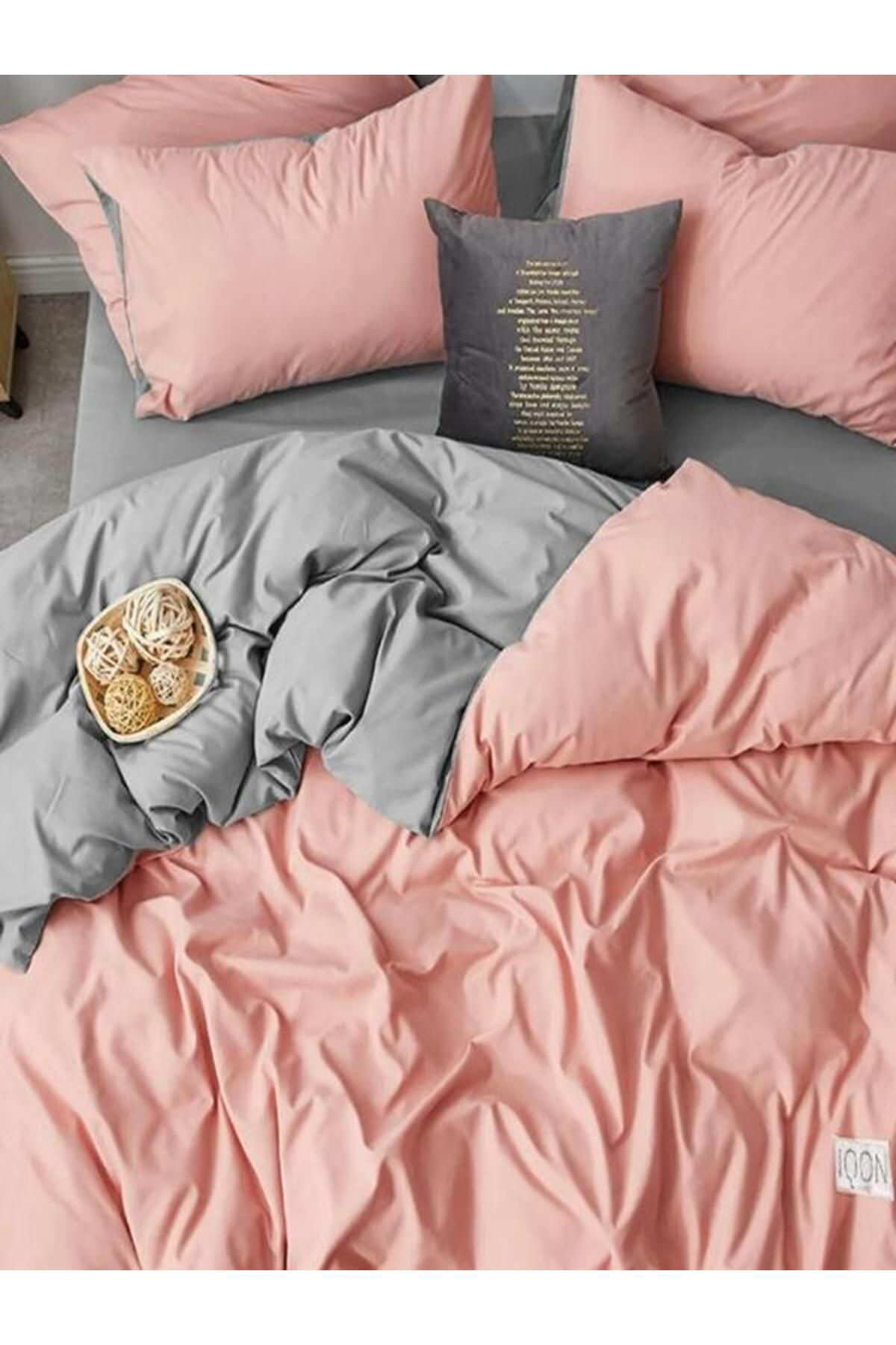 Beautiful Bird Pembe Gri %100 Pamuk Tek Kişilik Nevresim Takımı Çarşaflı Yatak Ö