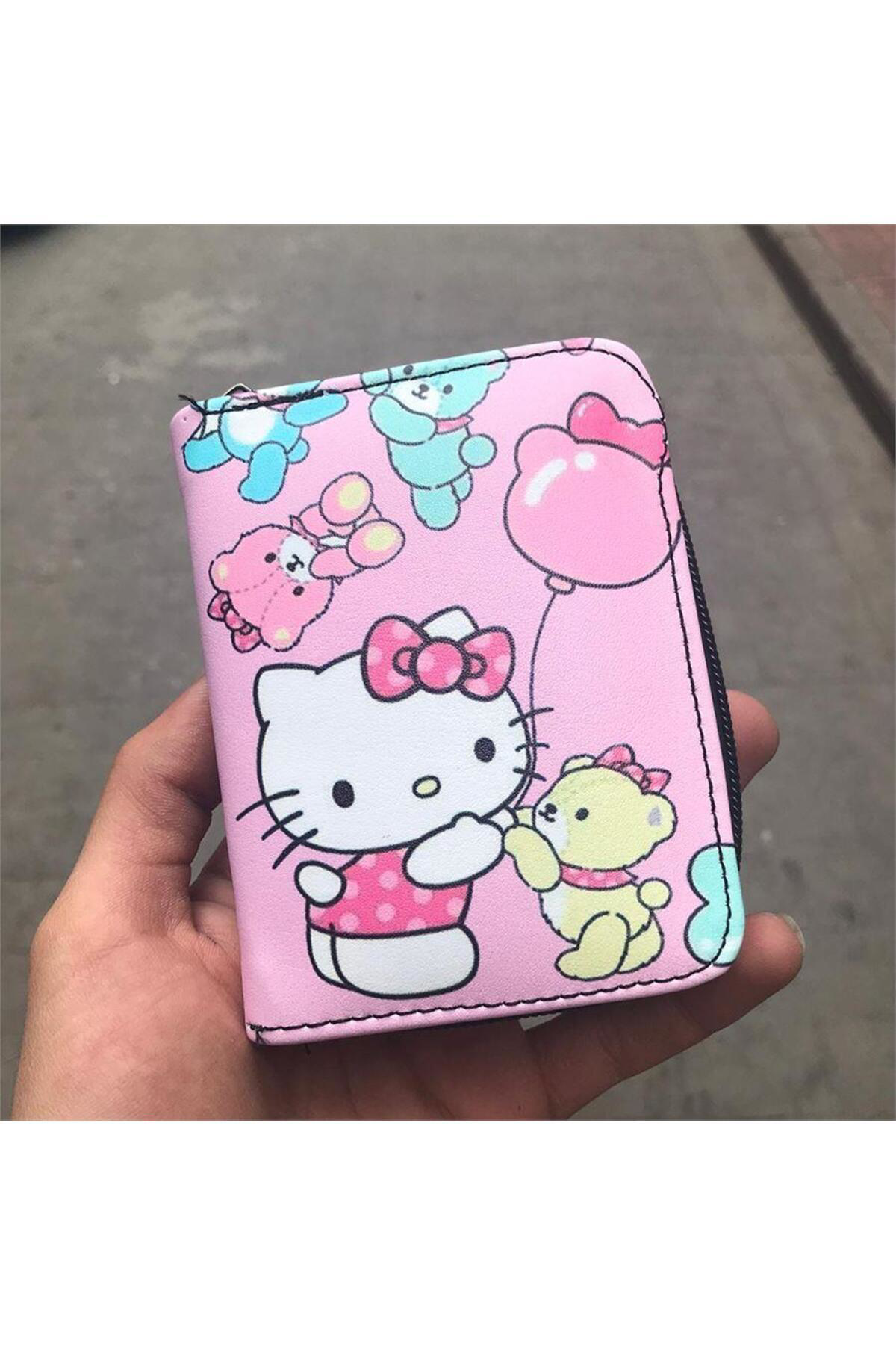 Pembe Hello Kitty - Balonlu Teddy Kısa Cüzdan