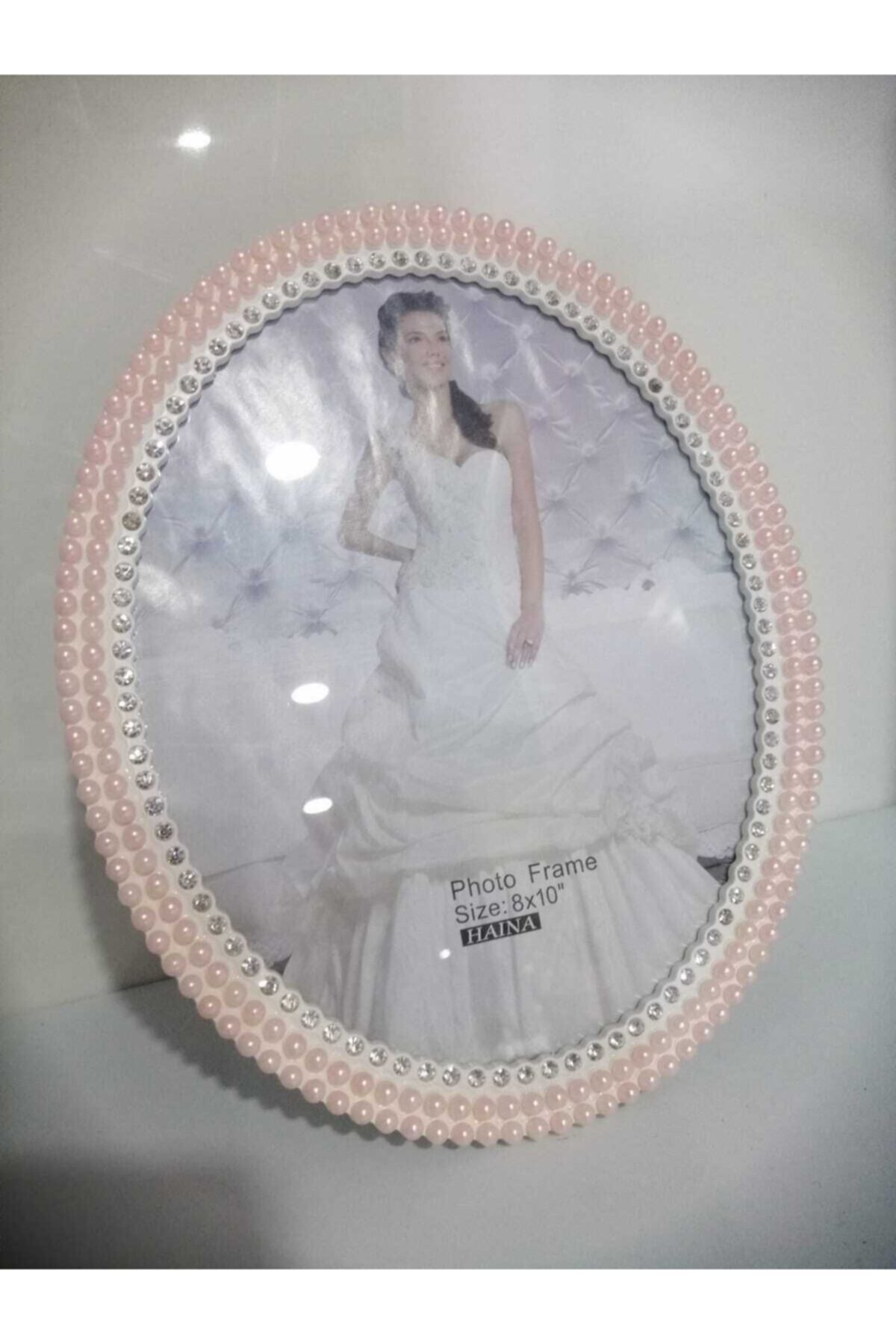 Elif Aksesuar Pembe İncili Oval Resim Çerçevesi Büyük