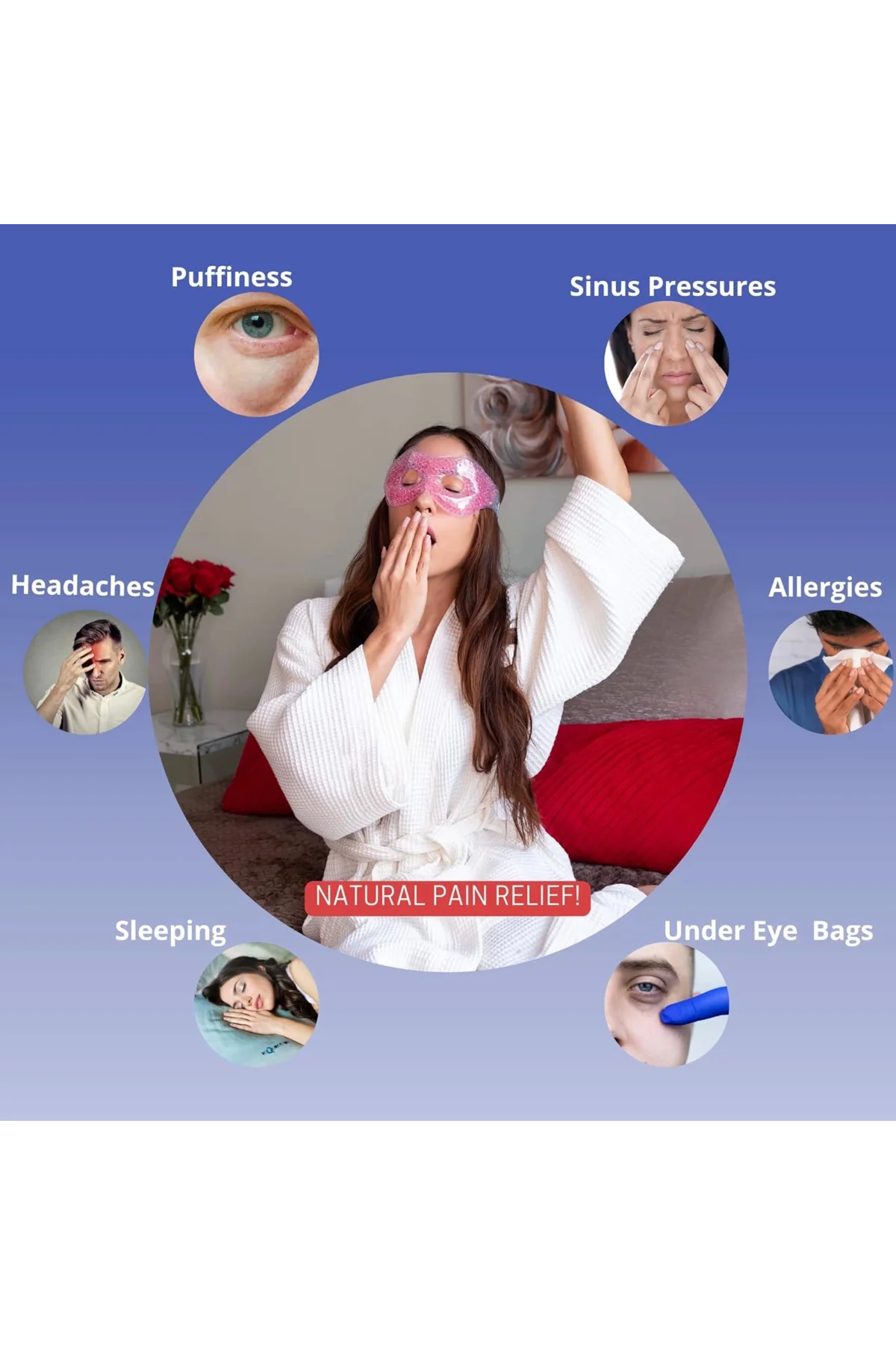 Pembe Jel Boncuklu Göz Maskesi, Soğuk & Sıcak Kullanım Rahatlatıc