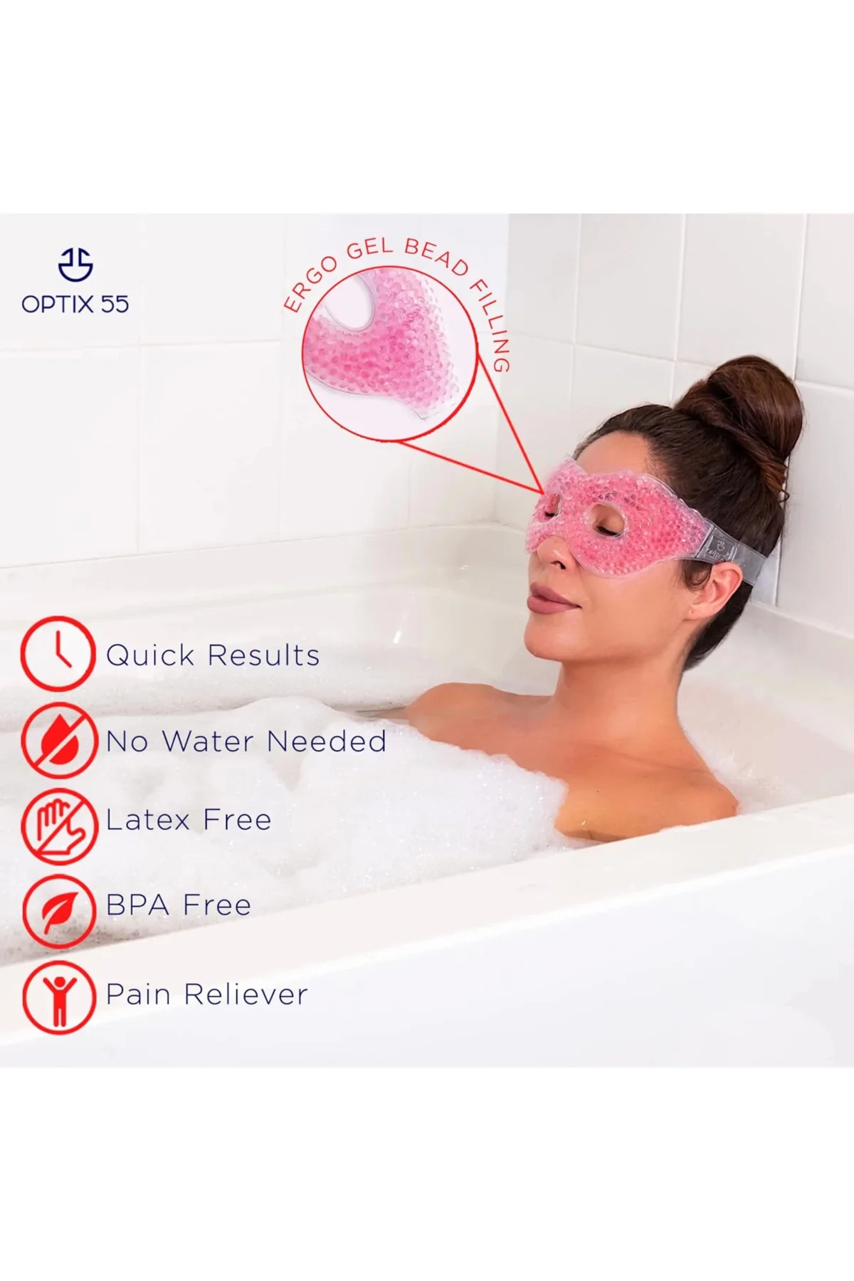 Pembe Jel Boncuklu Göz Maskesi, Soğuk & Sıcak Kullanım Rahatlatıc