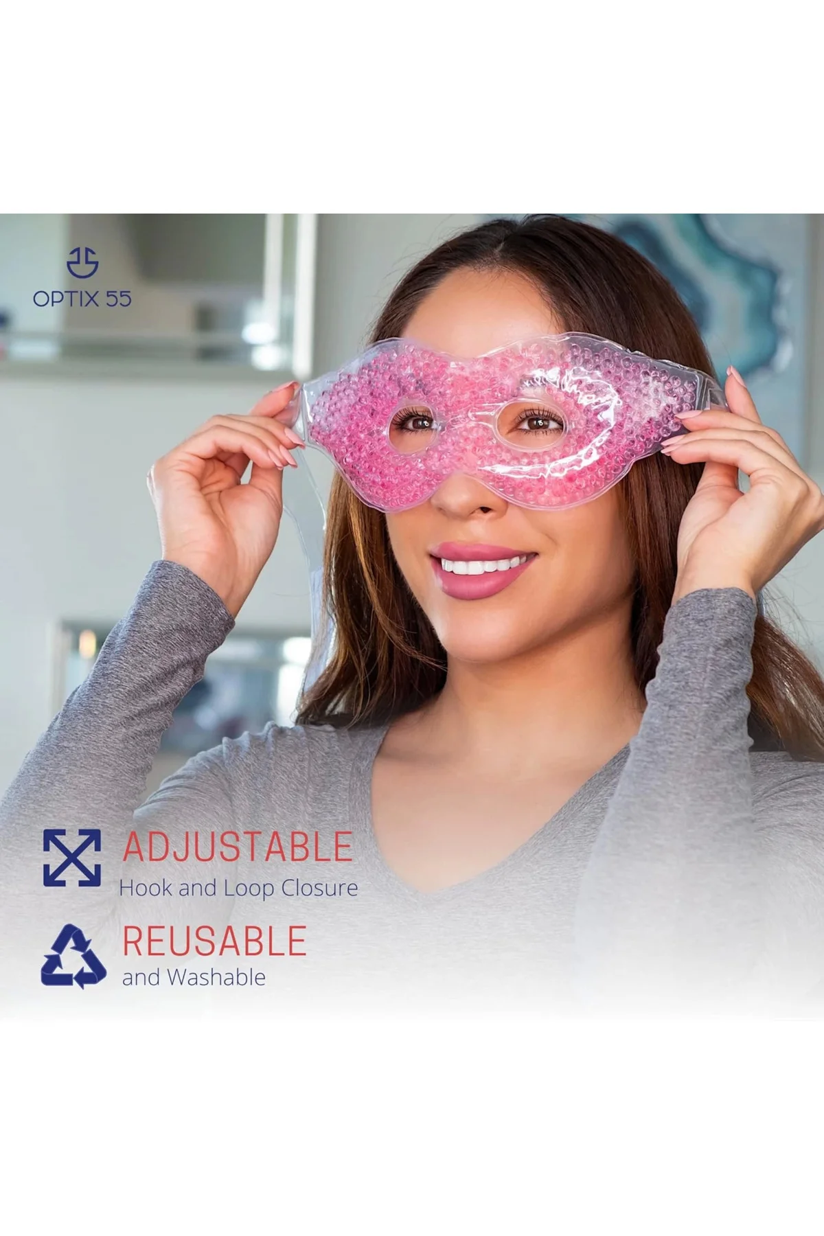Pembe Jel Boncuklu Göz Maskesi, Soğuk & Sıcak Kullanım Rahatlatıc