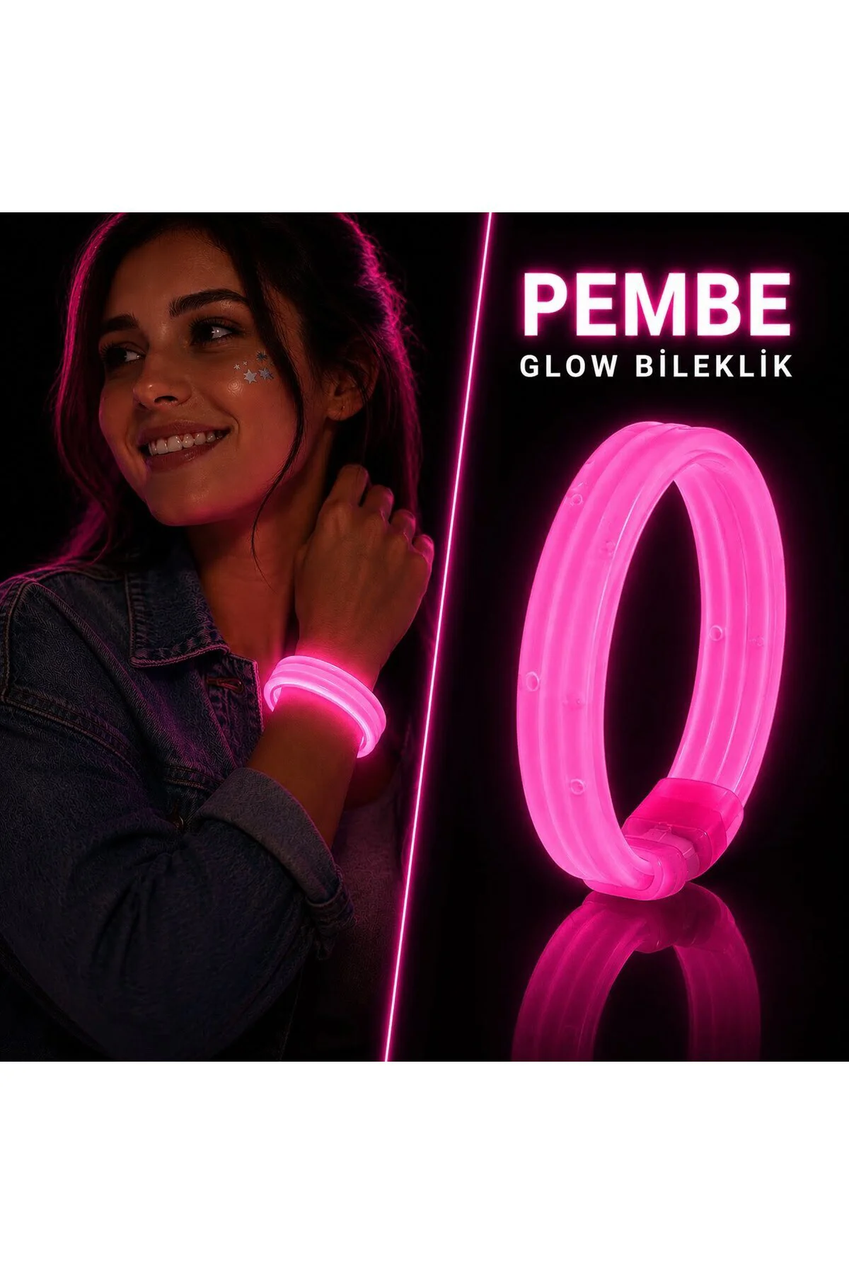 Pembe Kalın Glow Bileklik – Kırılarak Yanan Parti ve Festival Bilekliği