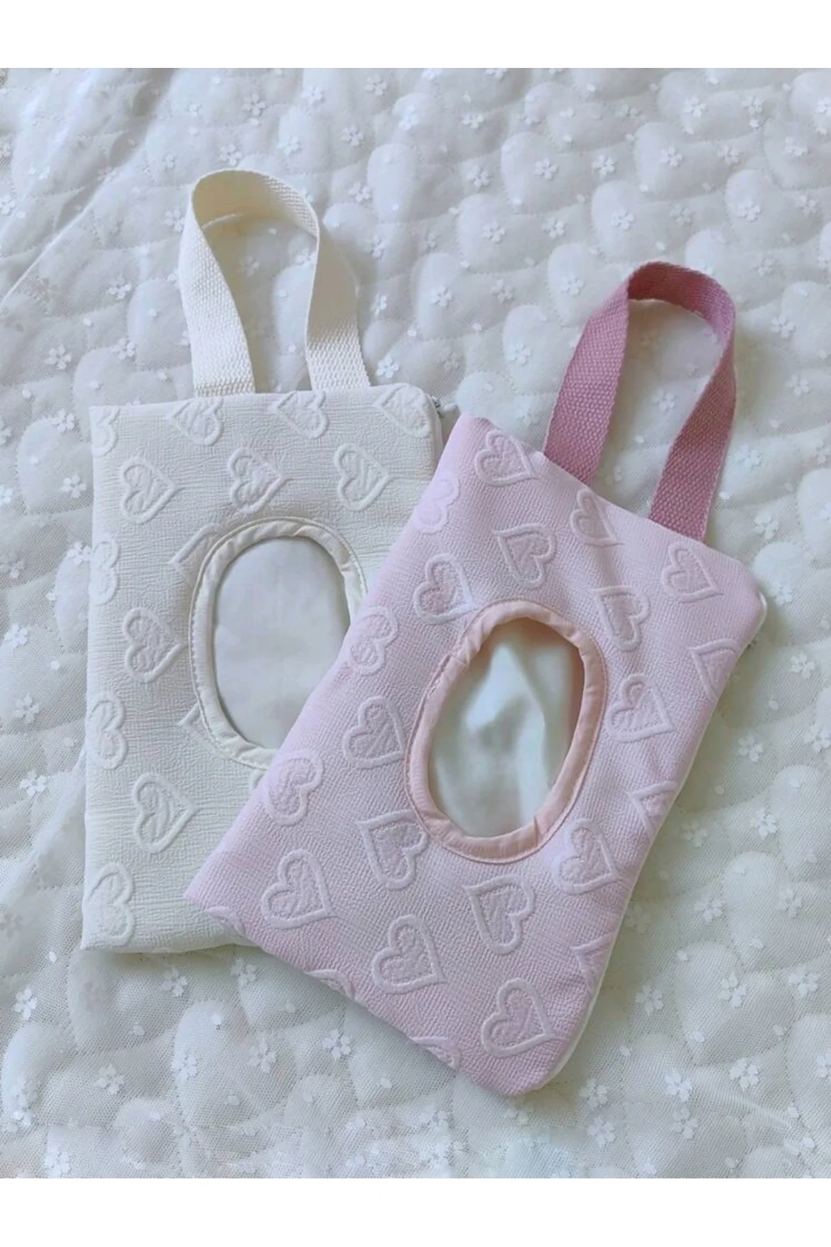 Pembe Kalp Desenli Kumaş Islak Mendil Çantası - Görsel 3