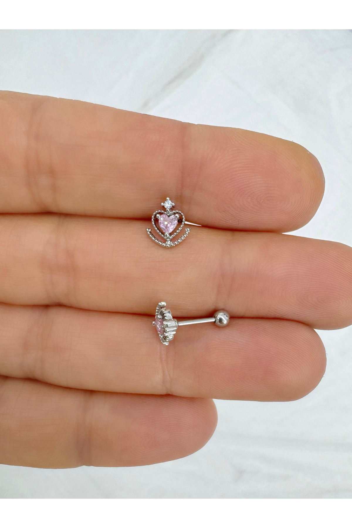 Pembe kalpli 1 adet tragus helix lobe conch uyumlu piercing küpe