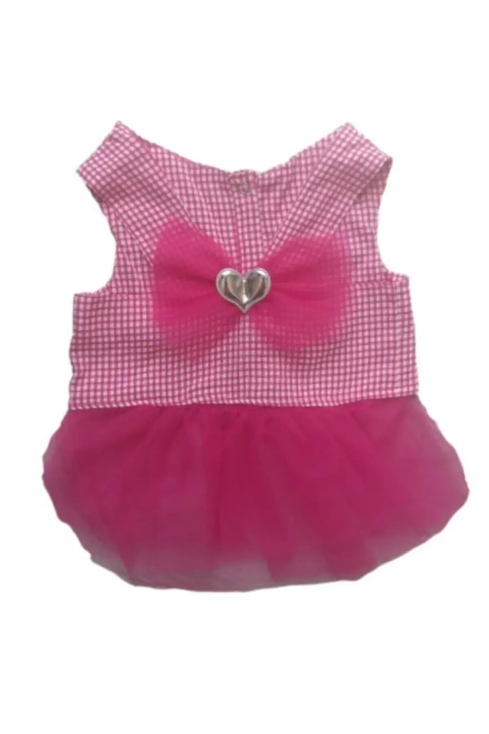 Pembe Kareli Kalpli Tüllü Kedi Köpek Kıyafeti Elbisesi