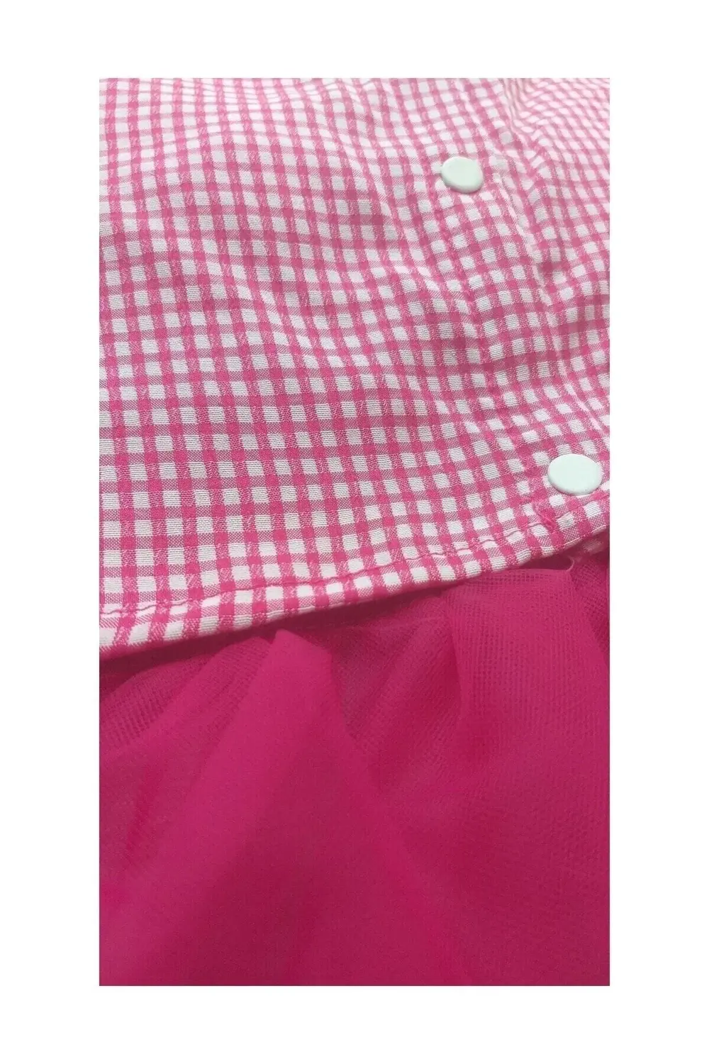 Pembe Kareli Kalpli Tüllü Kedi Köpek Kıyafeti Elbisesi