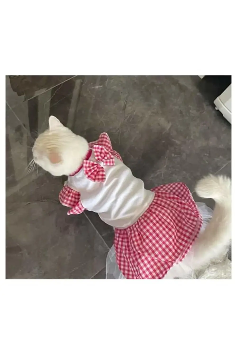 Pembe Kareli Papyonlu Dişi Kedi Köpek Kıyafeti Elbisesi Large/L/B