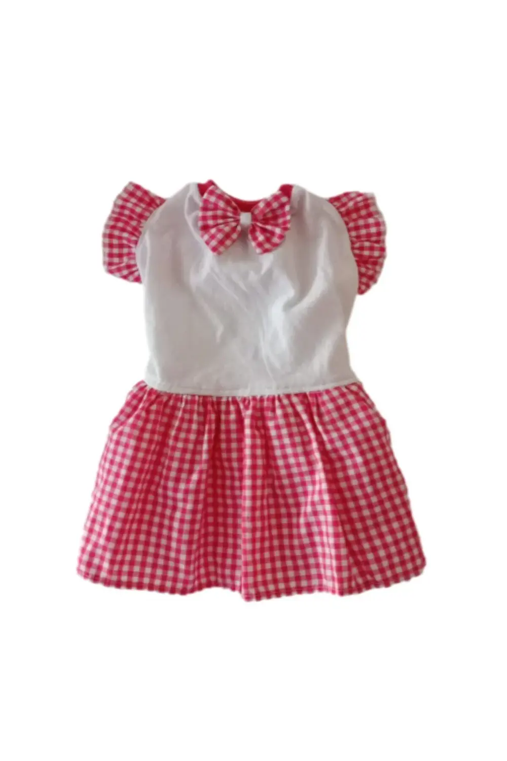 Pembe Kareli Papyonlu Dişi Kedi Köpek Kıyafeti Elbisesi Large/L/B