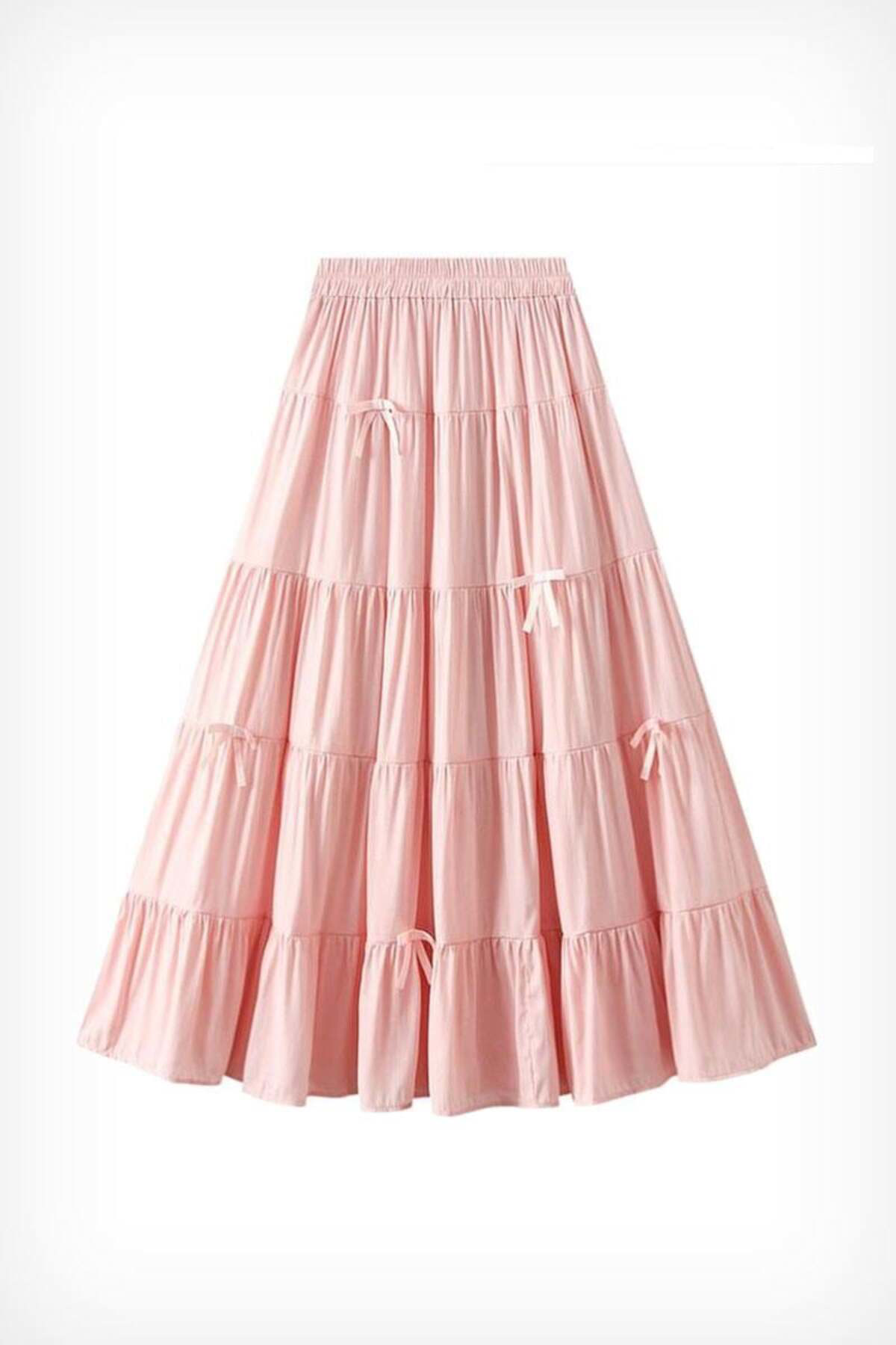 Pembe Katlamalı Kurdeleli Uzun Etek Pembe Katlamalı Kurdeleli Uzun Etek