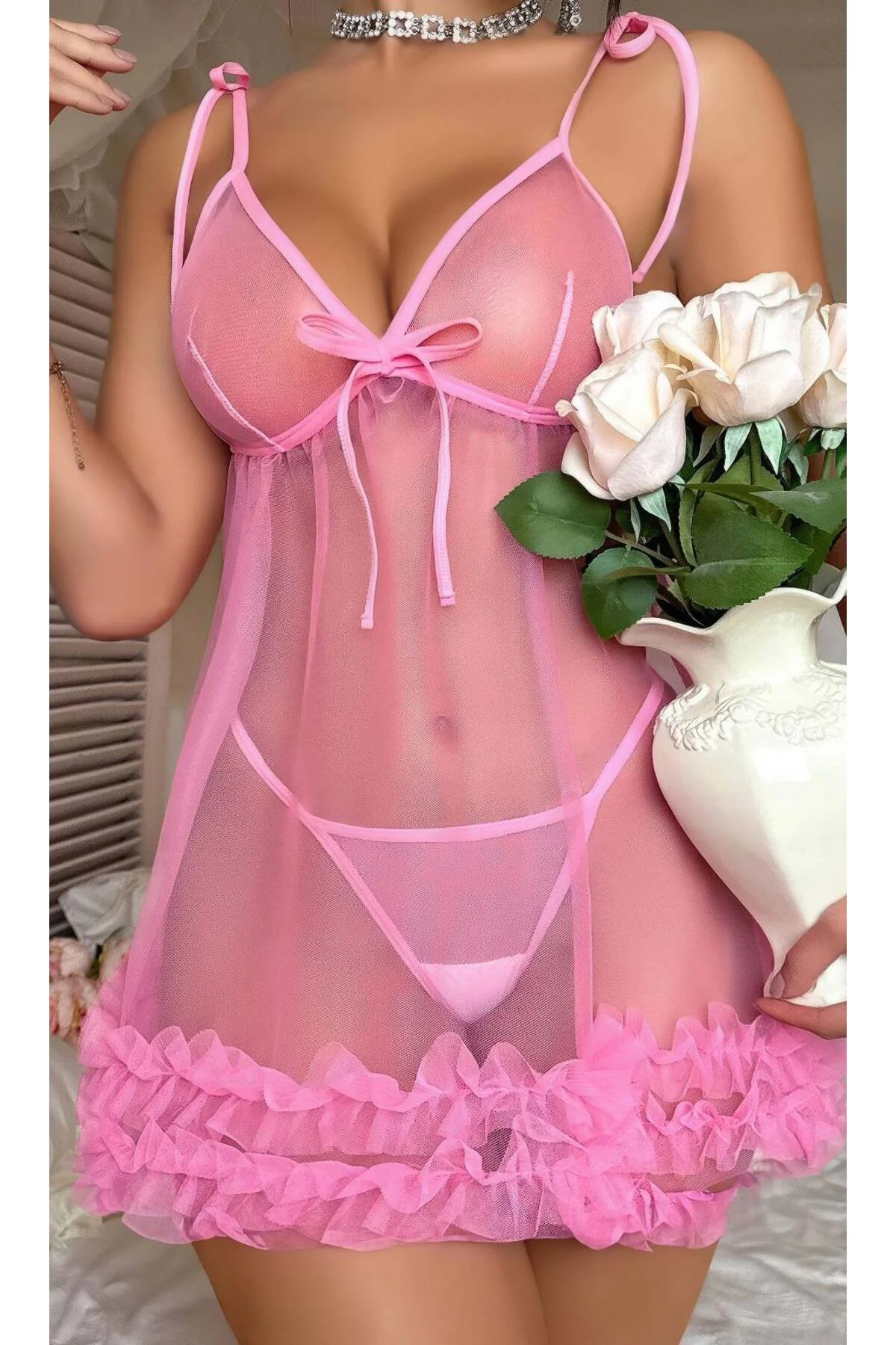 Pembe Kdın Fantezi Gecelik Tül 2096