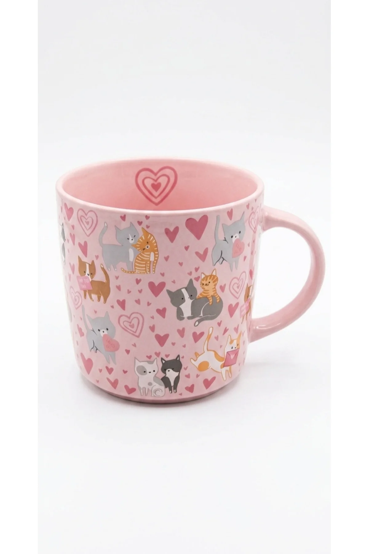 Pembe Kedi Desenli Seramik Kupa
