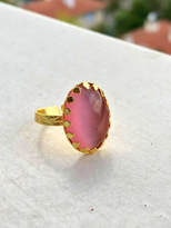 PEMBE KEDİ GÖZÜ TAŞI ORJİNAL DOĞALTAŞ ALTIN KAPLAMA AYARLANABİLİN PEMBE KEDİ GÖZÜ TAŞI ORJİNAL DOĞALTAŞ ALTIN KAPLAMA AYARLANABİLİN