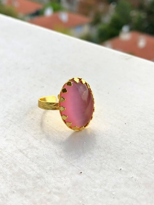 PEMBE KEDİ GÖZÜ TAŞI ORJİNAL DOĞALTAŞ ALTIN KAPLAMA AYARLANABİLİN PEMBE KEDİ GÖZÜ TAŞI ORJİNAL DOĞALTAŞ ALTIN KAPLAMA AYARLANABİLİN
