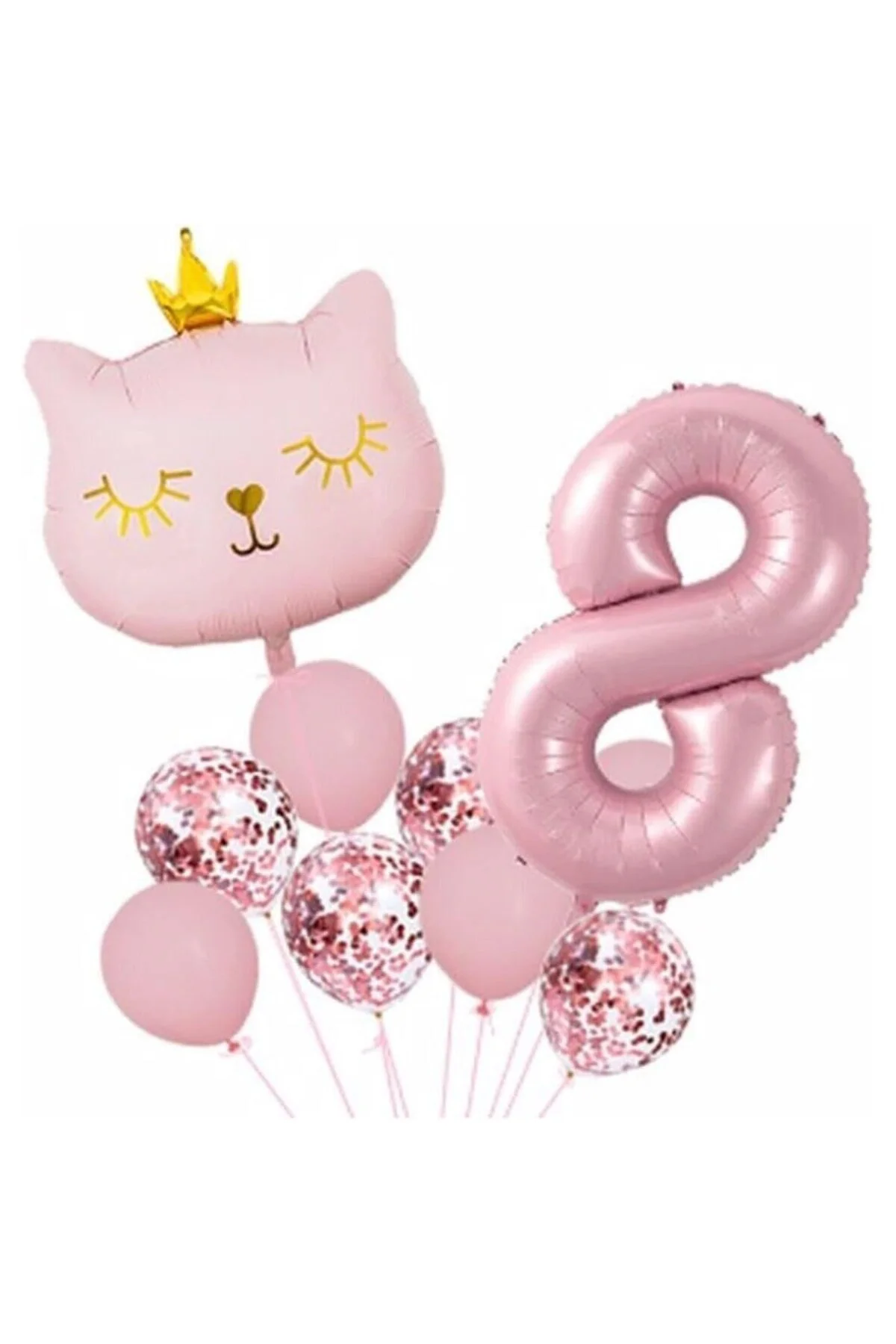 Pembe Kedi Temalı 8 Yaş Folyo Balon Seti Doğum Günü Dekorasyonu