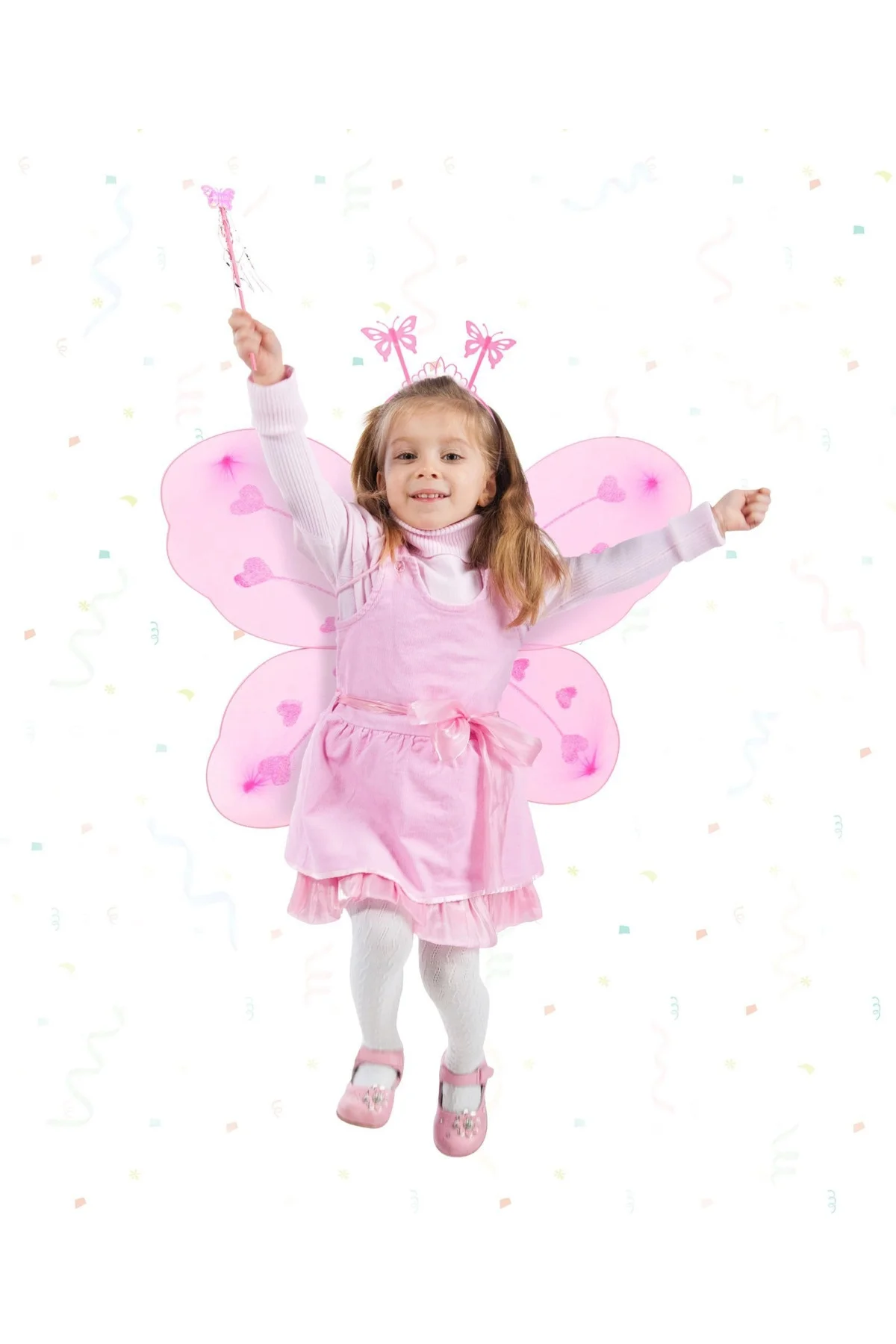 Pembe Kelebek Kız Seti – 50 Cm Kelebek Kanadı, Taç Ve Asa - Görsel 2