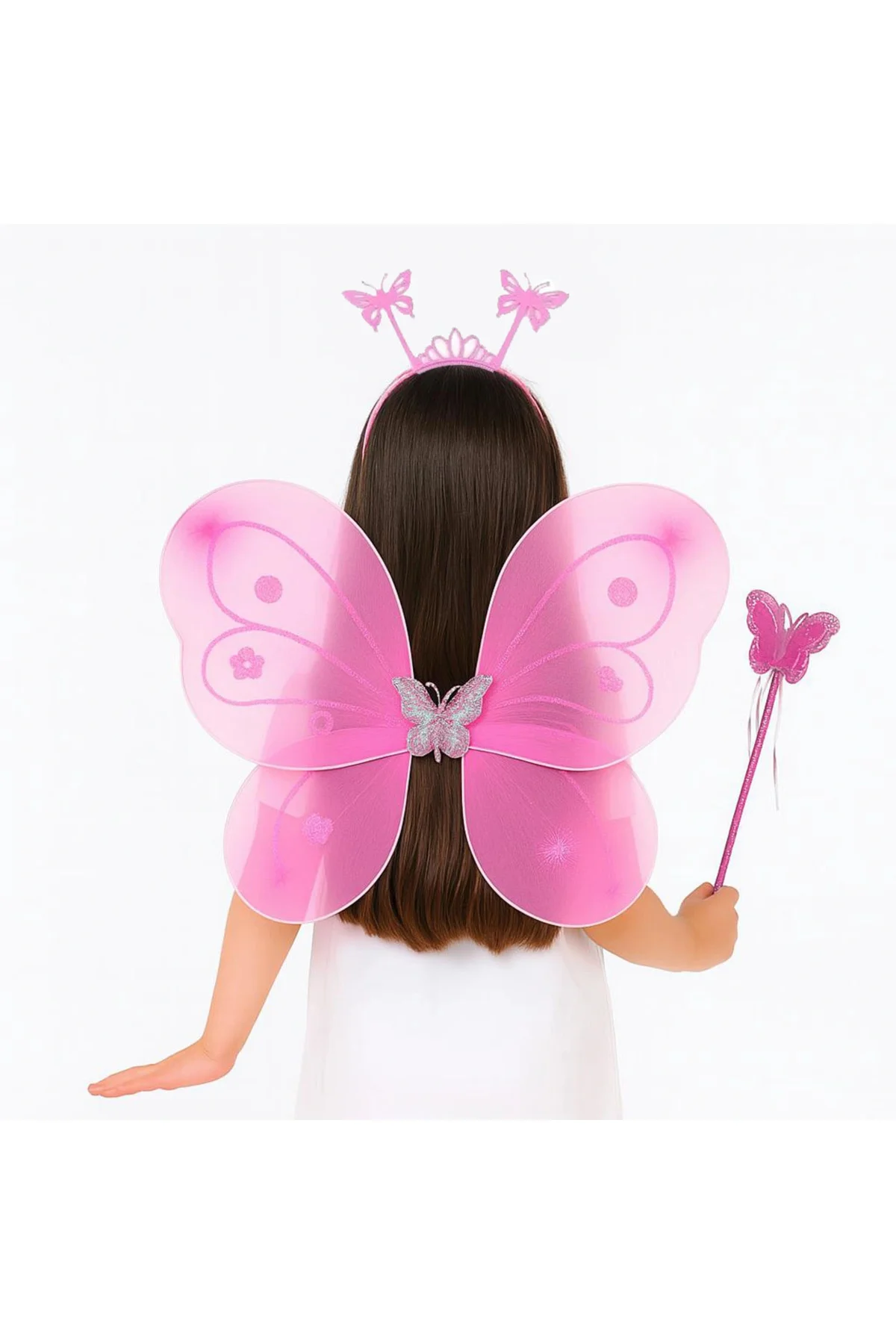 Pembe Kelebek Kız Seti – 50 Cm Kelebek Kanadı, Taç Ve Asa Pembe Kelebek Kız Seti – 50 Cm Kelebek Kanadı, Taç Ve Asa