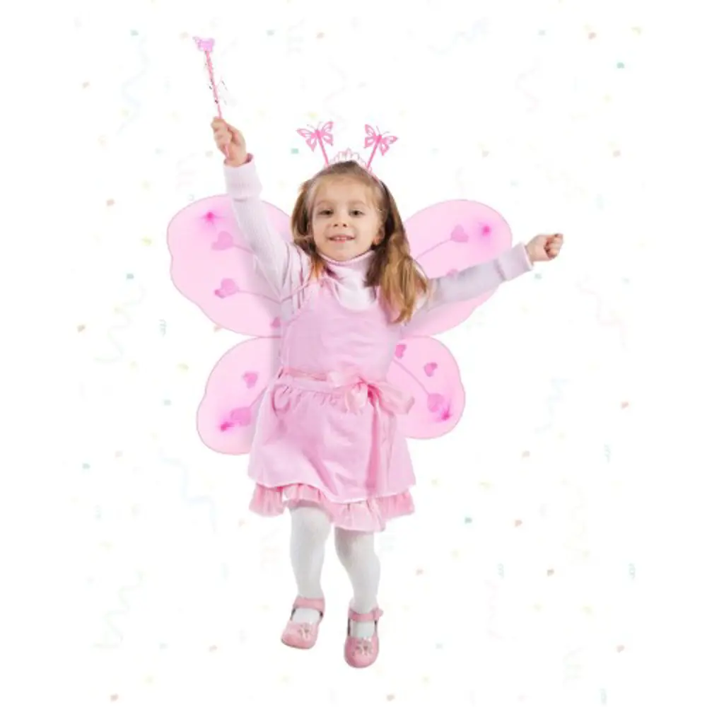 Pembe Kelebek Kız Seti – 50 cm Kelebek Kanadı, Taç ve Asa