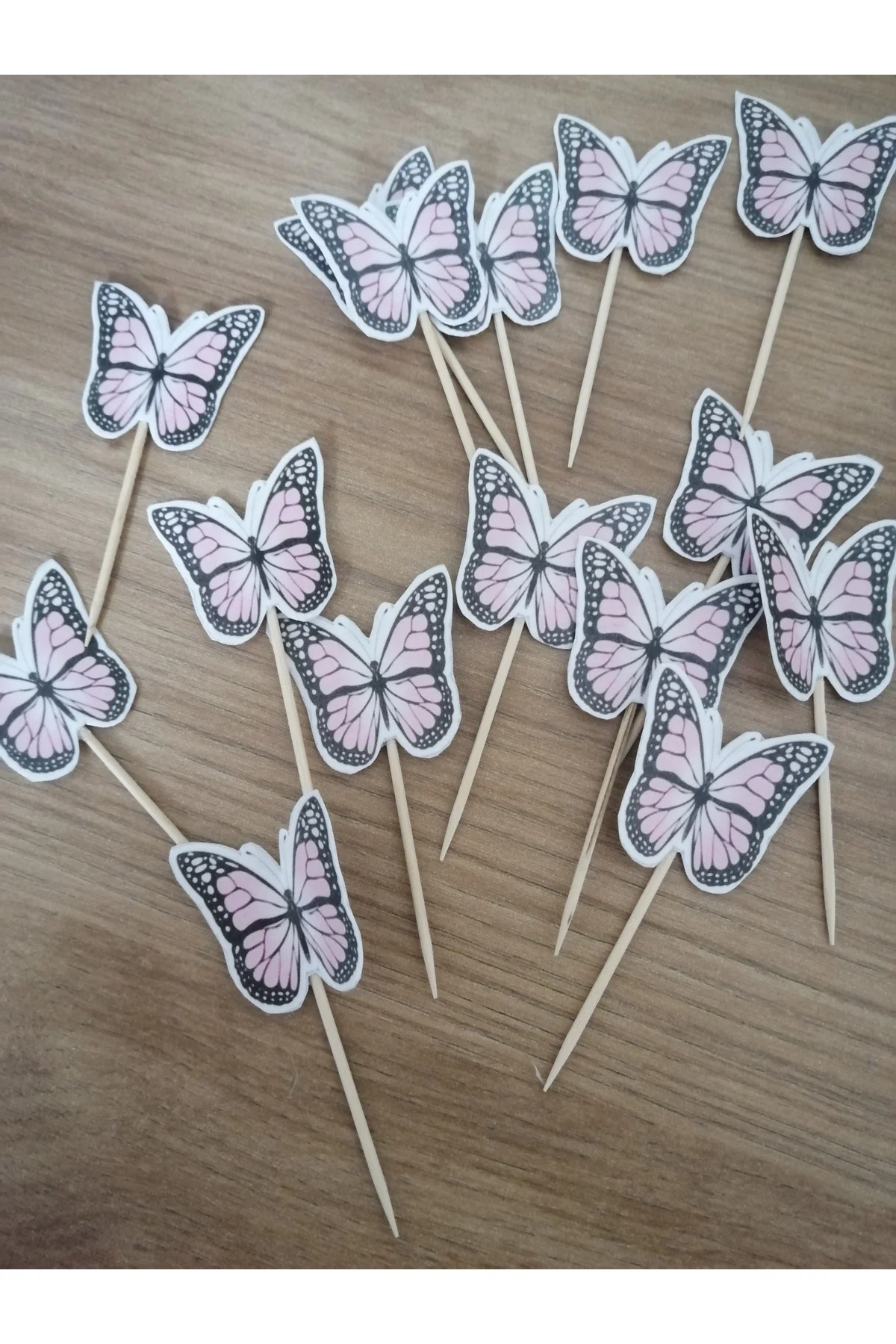 Pembe Kelebek Konseptli Kürdan Pasta Süsü,cupkek 15'li