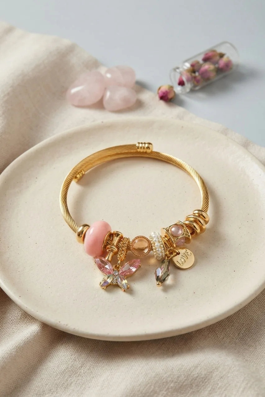 Pembe Kelebek Model Charmlı Bileklik - Lisinya Diğer