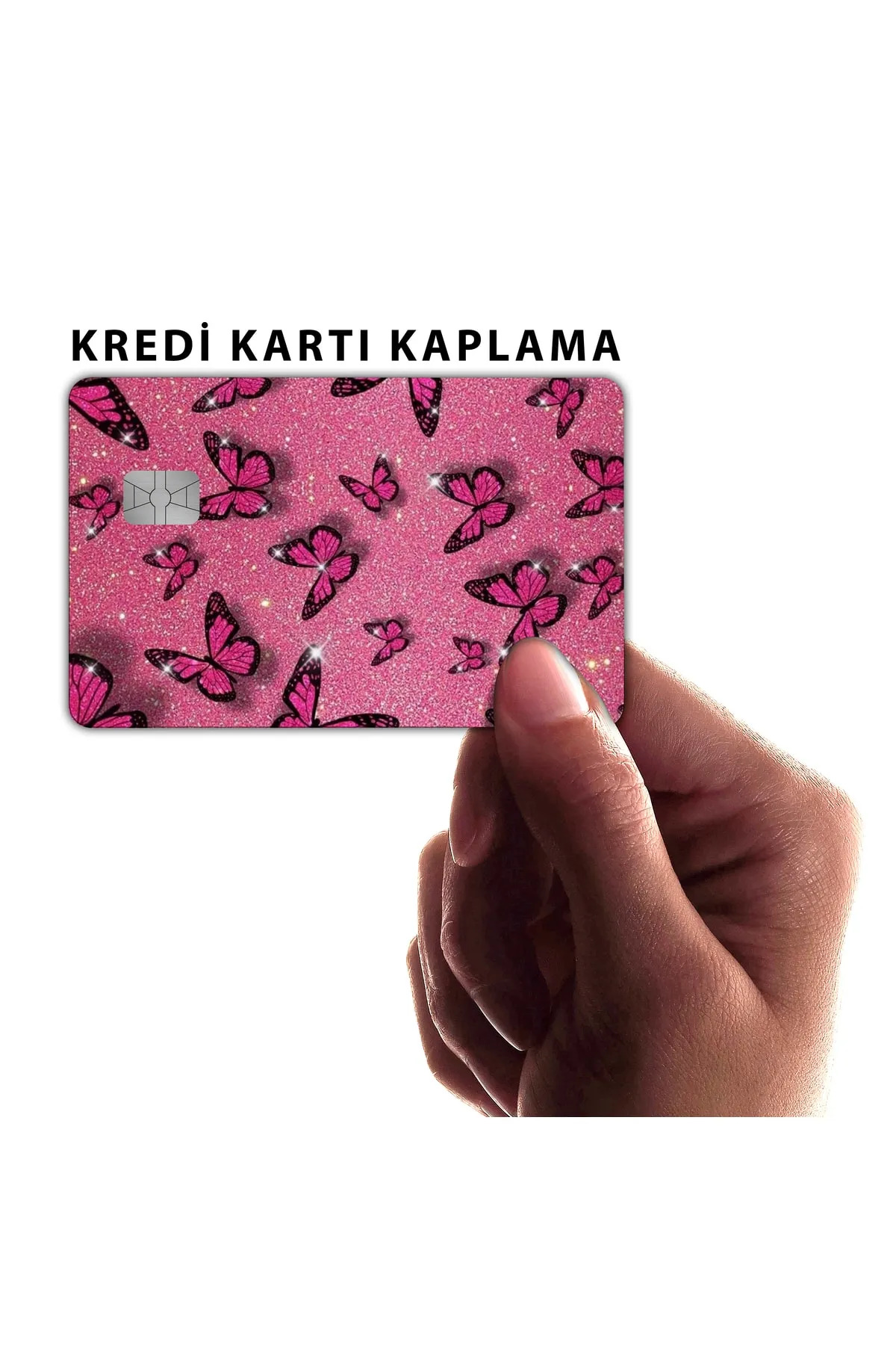 Pembe Kelebek Tasarımlı Kredi Kartı Kaplama