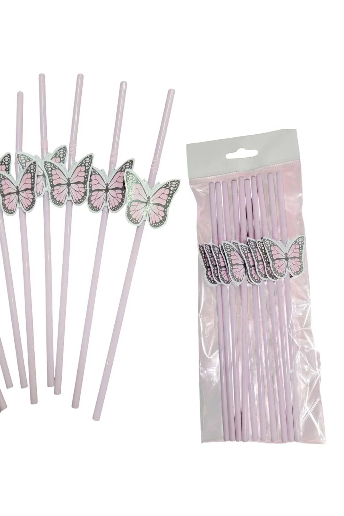 PEMBE KELEBEK TEMALI DOĞUM GÜNÜ PİPETİ 15 ADET