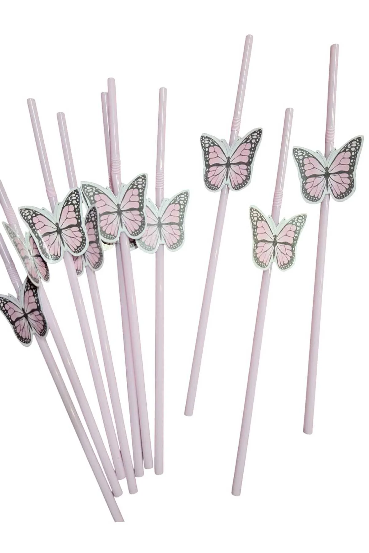 PEMBE KELEBEK TEMALI DOĞUM GÜNÜ PİPETİ 15 ADET