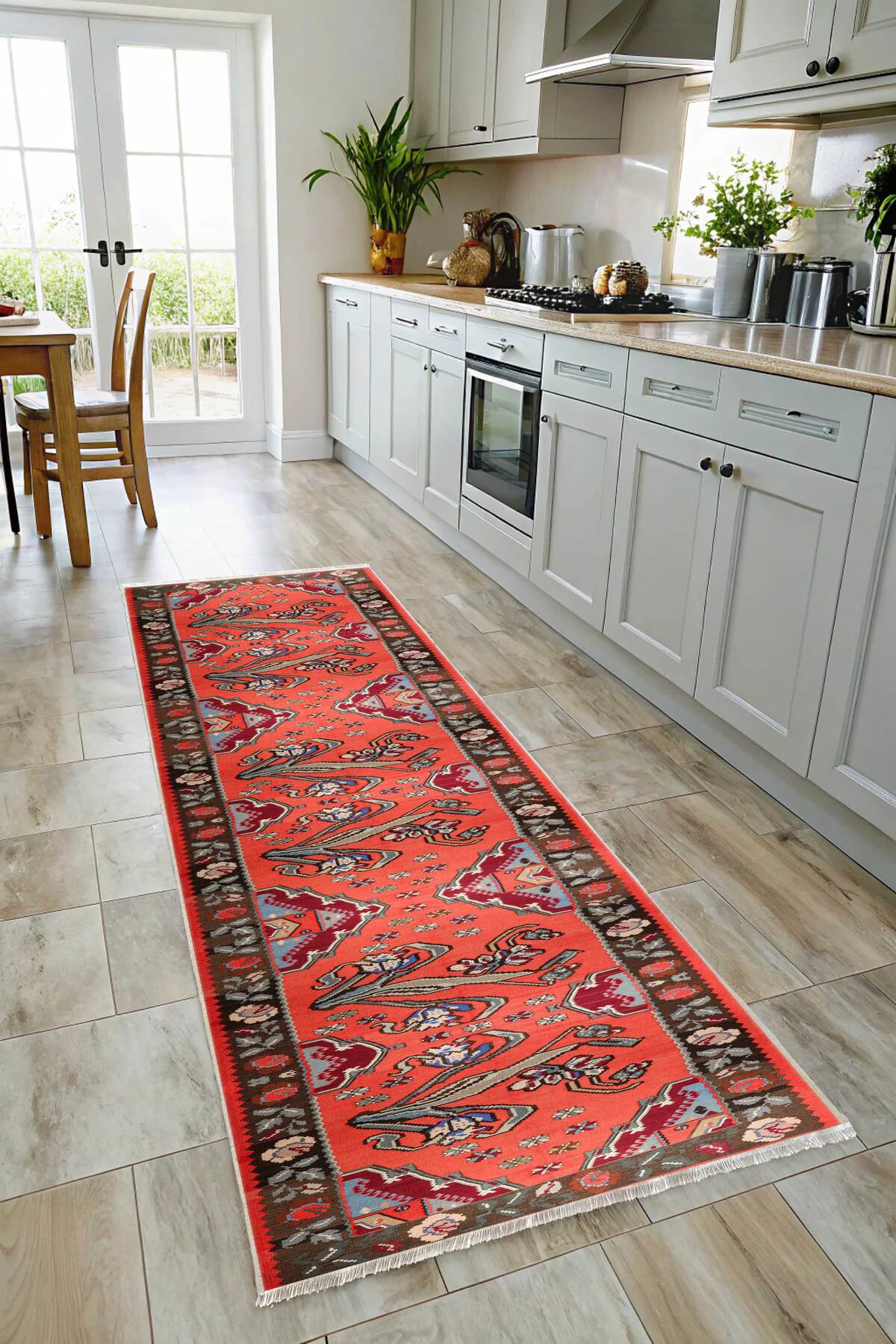 Pembe Kırmızı Eskitme Nostalji Anadolu Kilim Şönil Halı Yolluk Ka