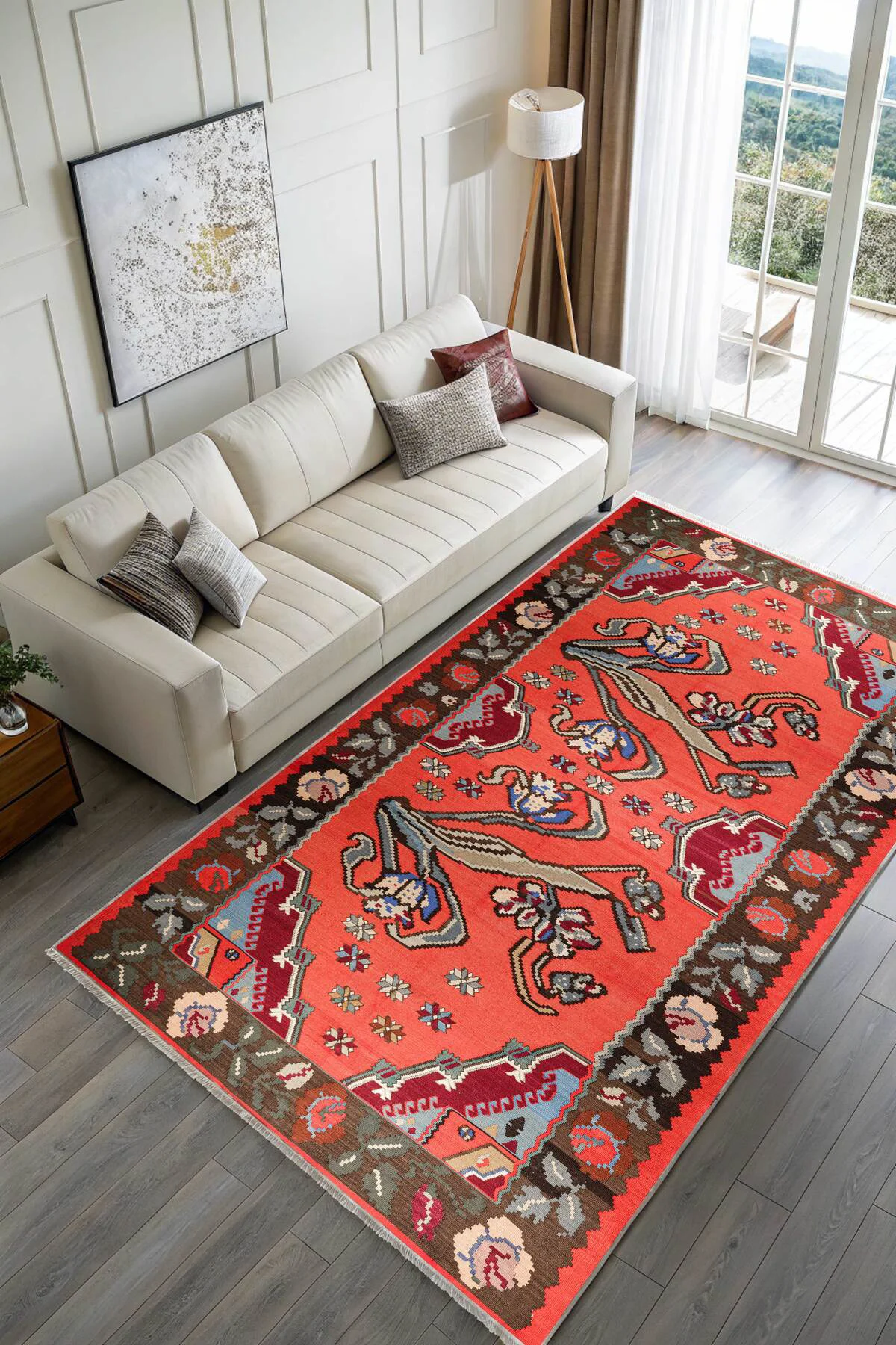 Pembe Kırmızı Eskitme Nostalji Anadolu Kilim Şönil Halı Yolluk Ka