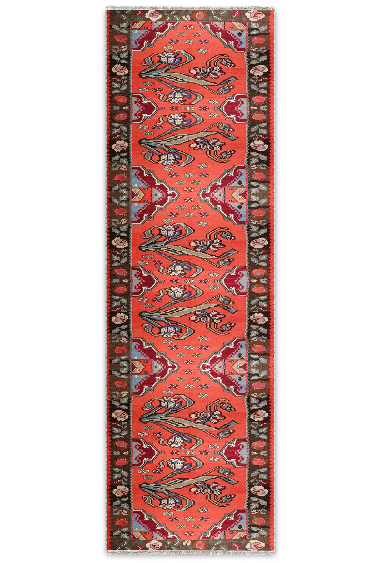 Pembe Kırmızı Eskitme Nostalji Anadolu Kilim Şönil Halı Yolluk Ka