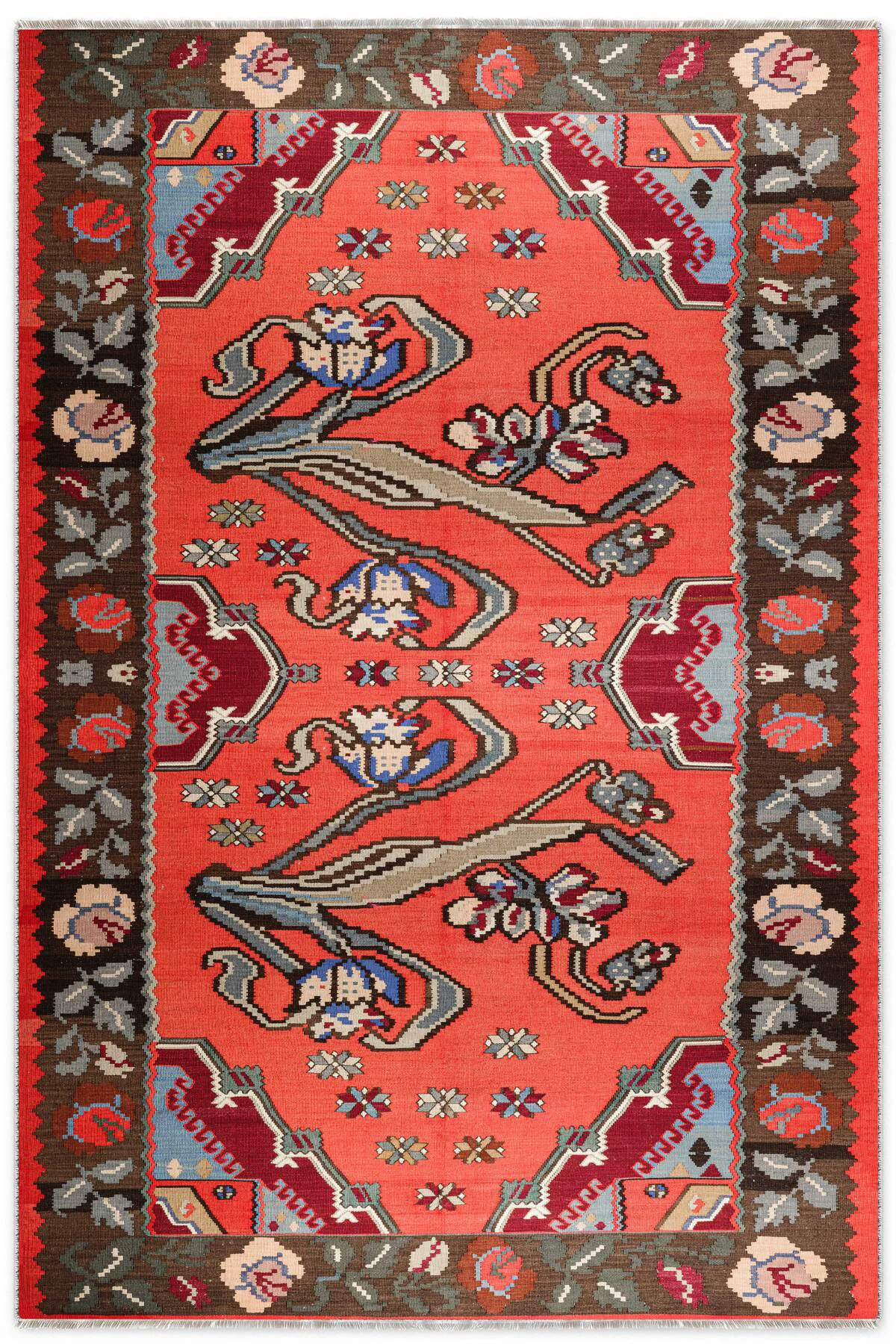 Pembe Kırmızı Eskitme Nostalji Anadolu Kilim Şönil Halı Yolluk Ka