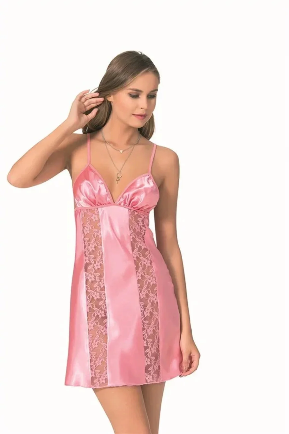 Pembe Kısa Saten Gecelik Pembe Kısa Saten Gecelik