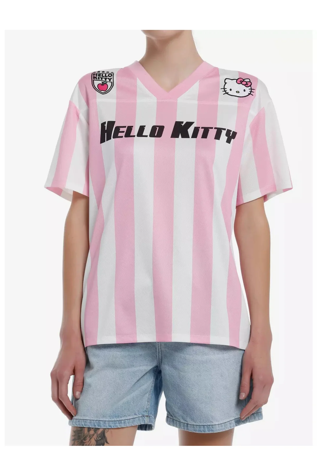 Pembe Kitty Dragon Jersey V Yaka Forma