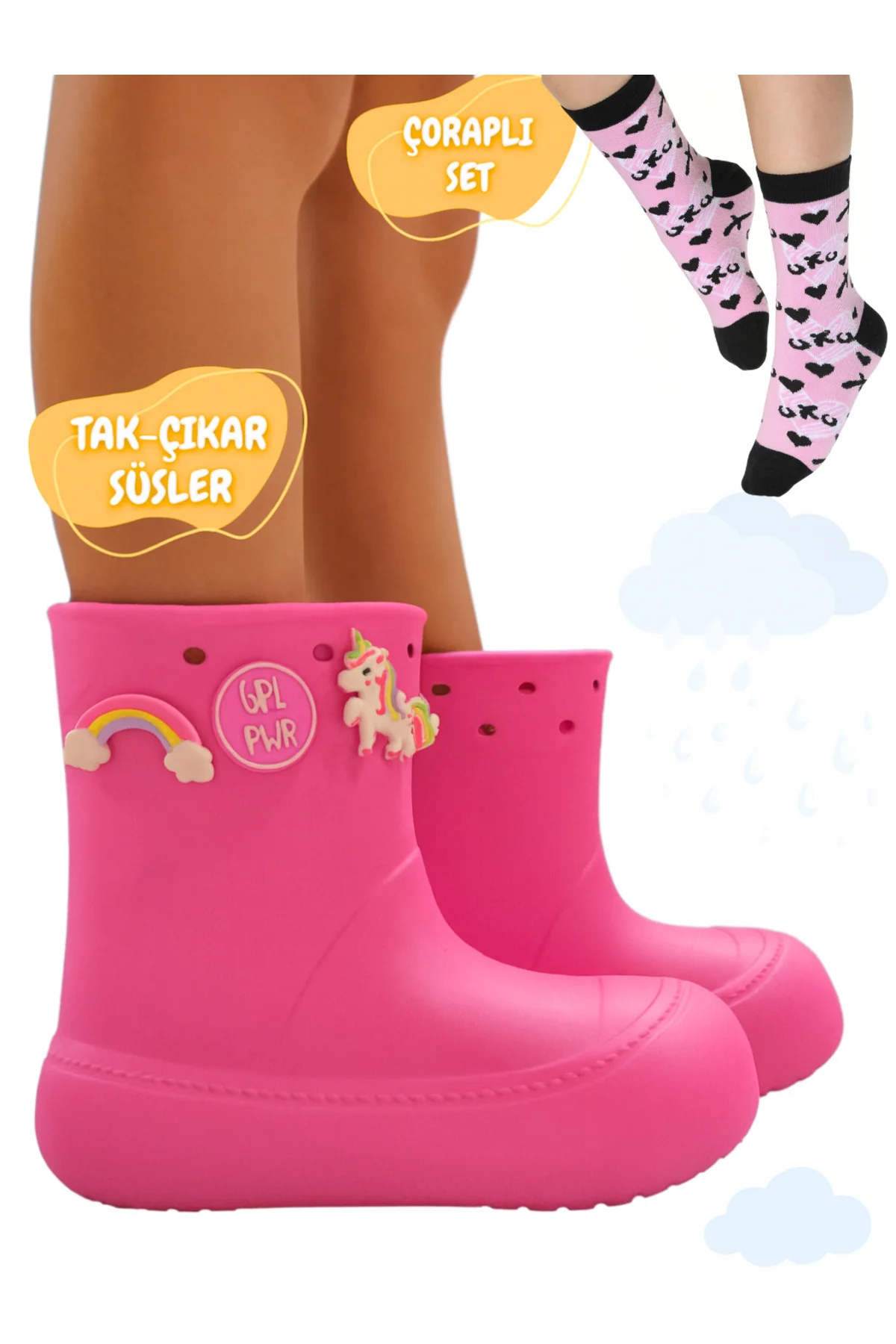 Pembe Kız Yağmur Botu & Pamuklu Çorap Takım Pembe Kız Yağmur Botu & Pamuklu Çorap Takım