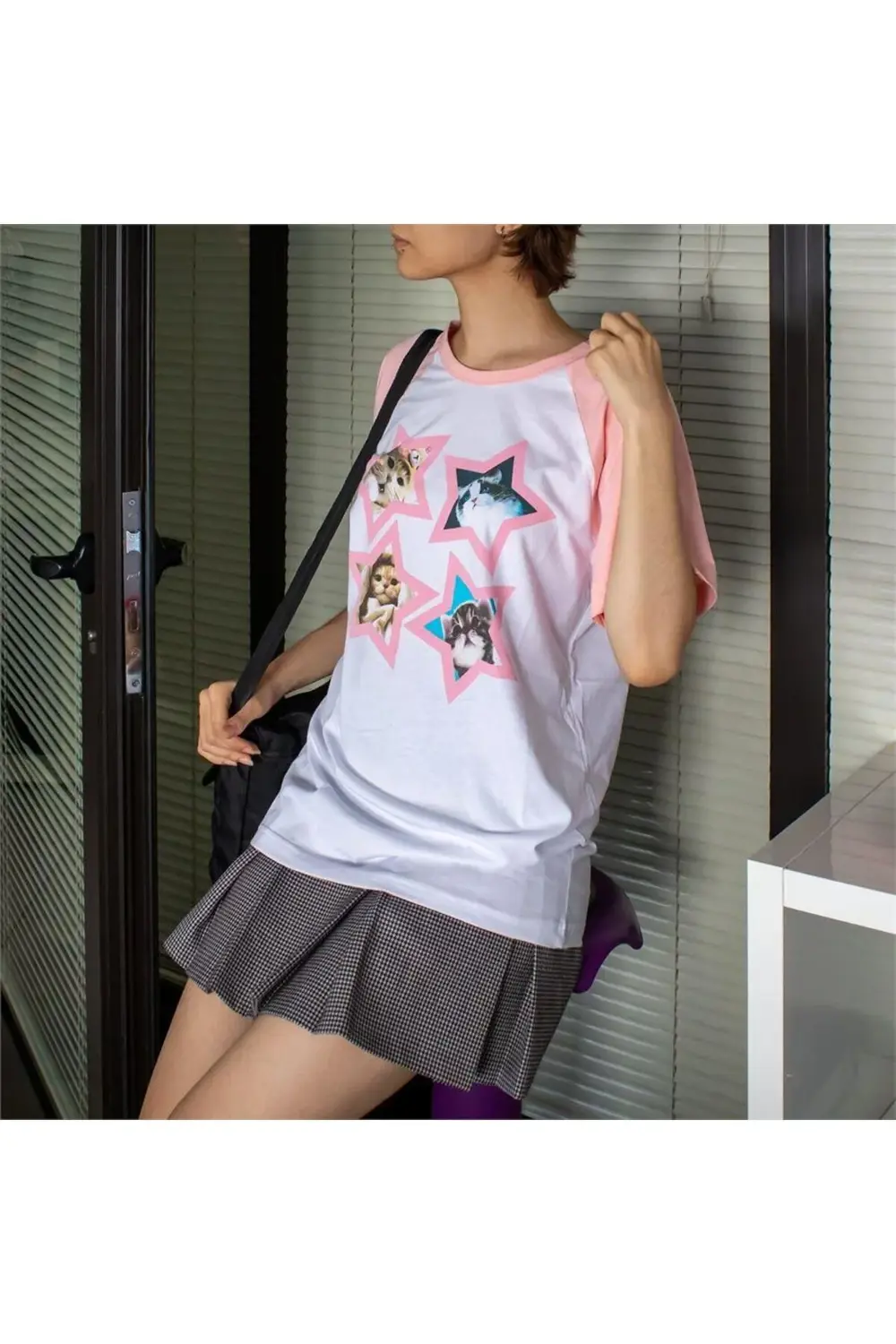 Pembe Kollu Beyaz Raglan All Star Cats Unisex T-Shirt