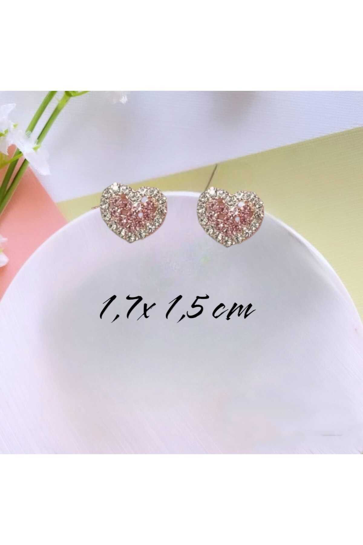 Pembe Kristal Taşlı Kalp Küpe ( kulak iğnesi 925 ayar gümüş)