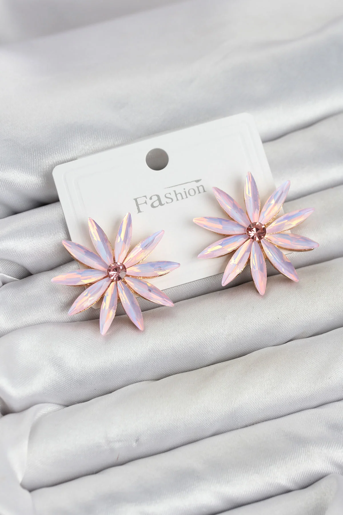 Pembe Kristal Taşlı Lotus Model Kadın Küpe TJ-BKP11927