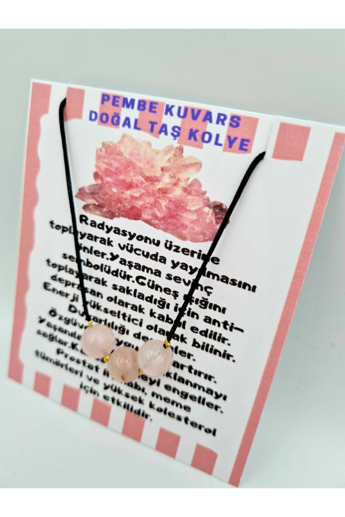 Pembe Kuvars Doğal Taş Kolye Ayarlanabilir Orijinal Doğal Taş Çok