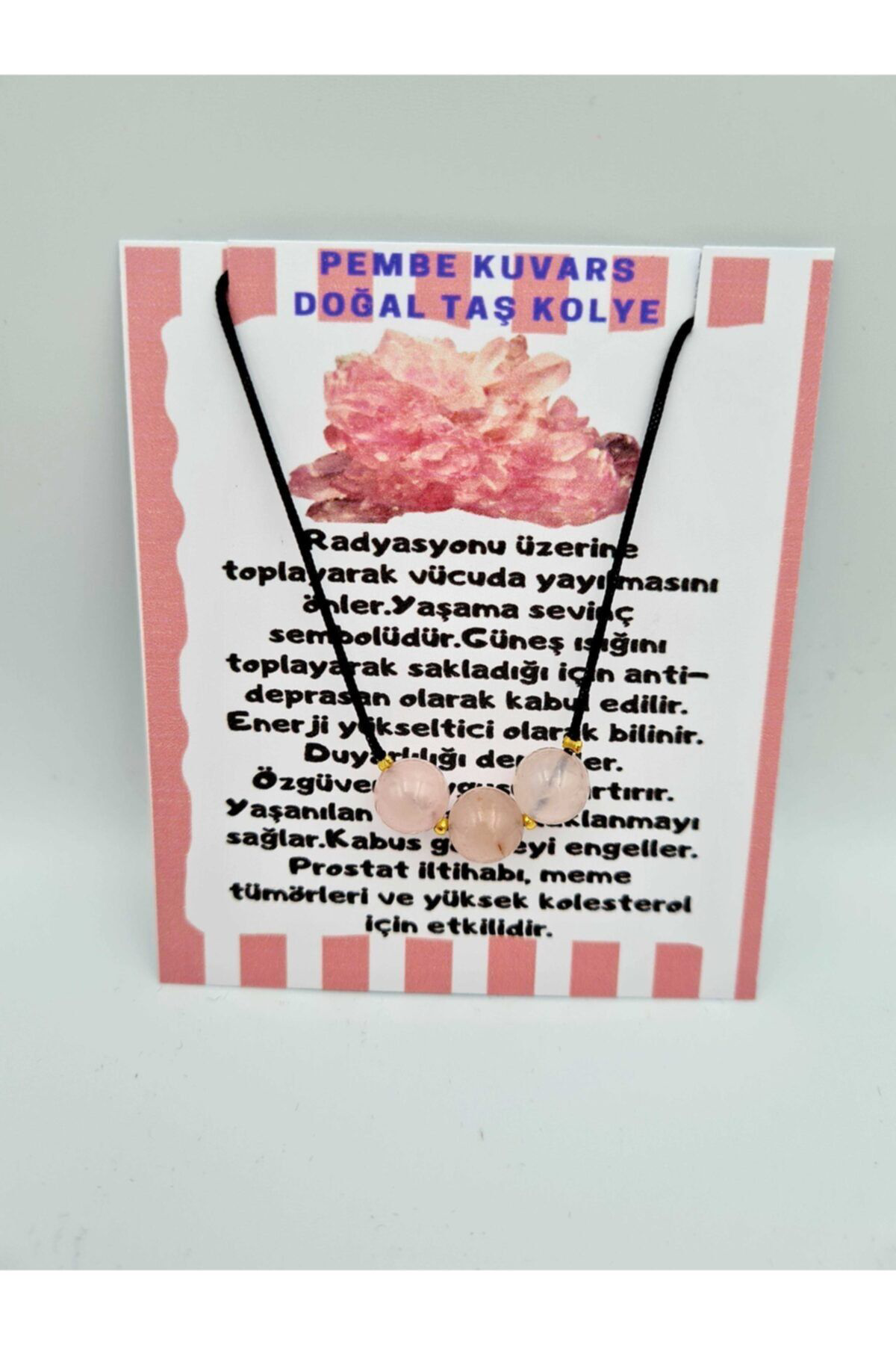 Pembe Kuvars Doğal Taş Kolye Ayarlanabilir Orijinal Doğal Taş Çok