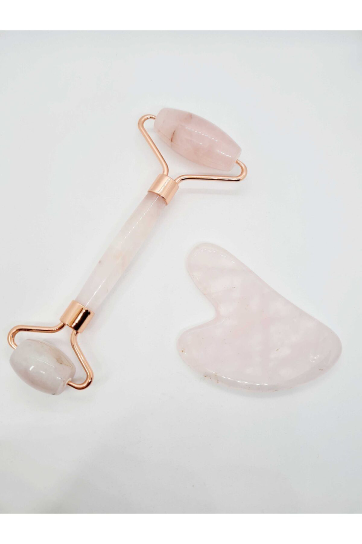 Pembe Kuvars Masaj Taşı Roller Ve Pembe Kuvars Taşı Gua Sha (kalp