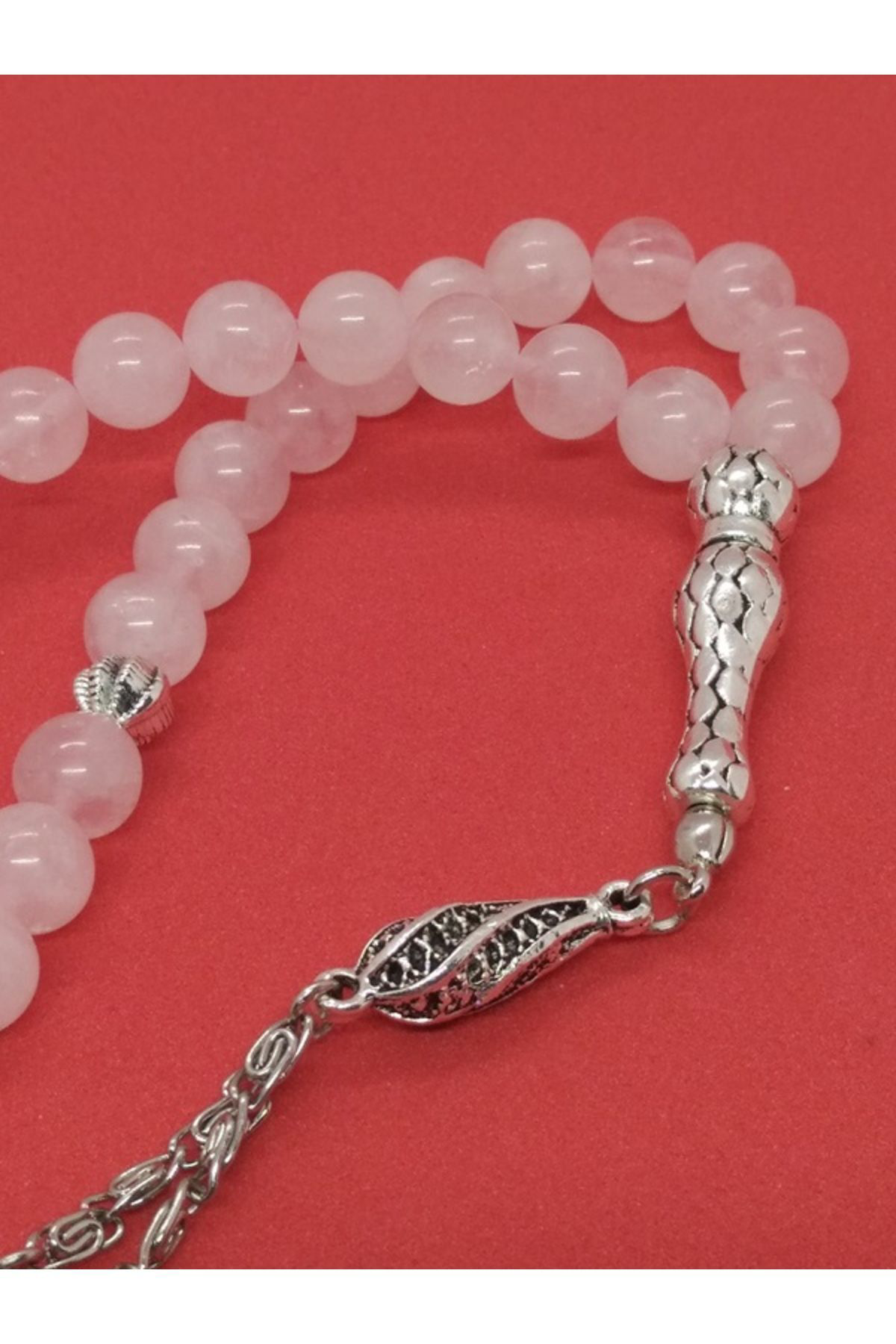 Pembe Kuvars Taşlı Tespih, Lale Figürlü...