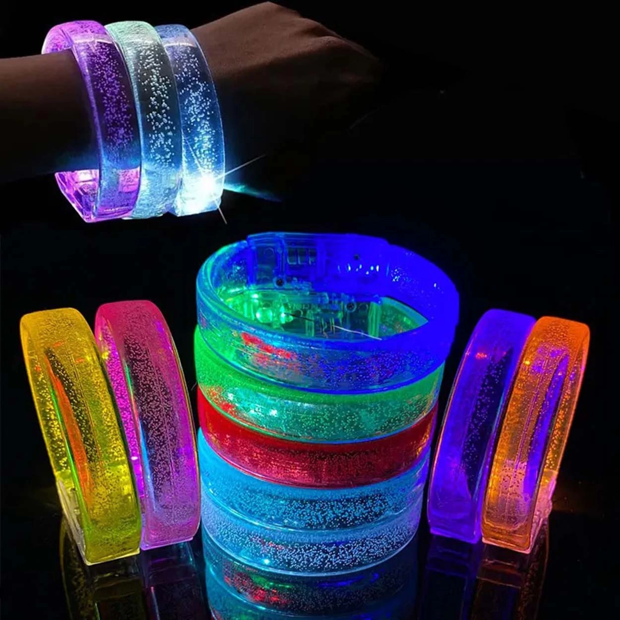 Pembe Led Işıklı Baskı Yapılabilen Pilli Bileklik Bilezik 1,5 Cm