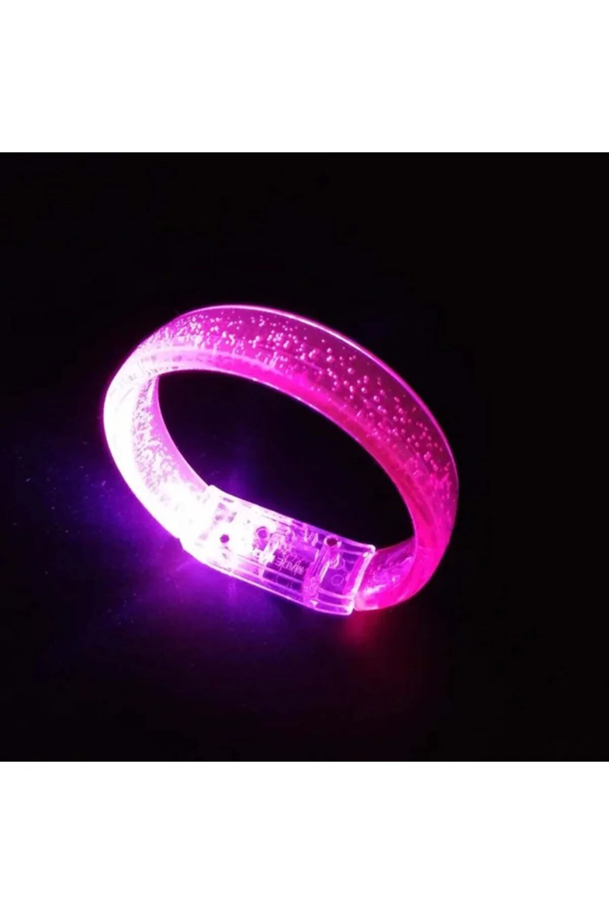 Pembe Led Işıklı Baskı Yapılabilen Pilli Bileklik Bilezik 1,5 cm Genişlik