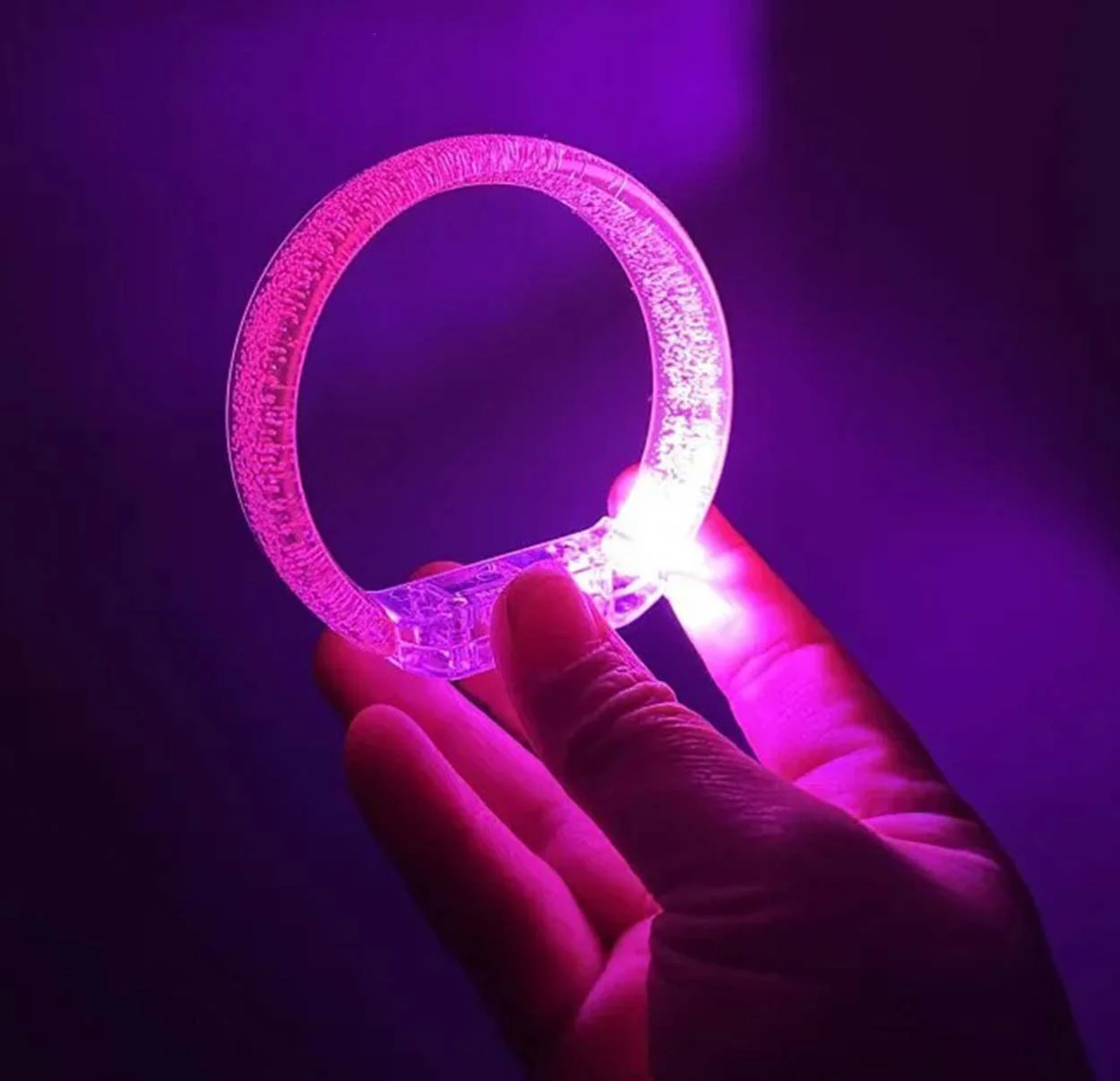 Pembe Led Işıklı Baskı Yapılabilen Pilli Bileklik Bilezik 1,5 cm 