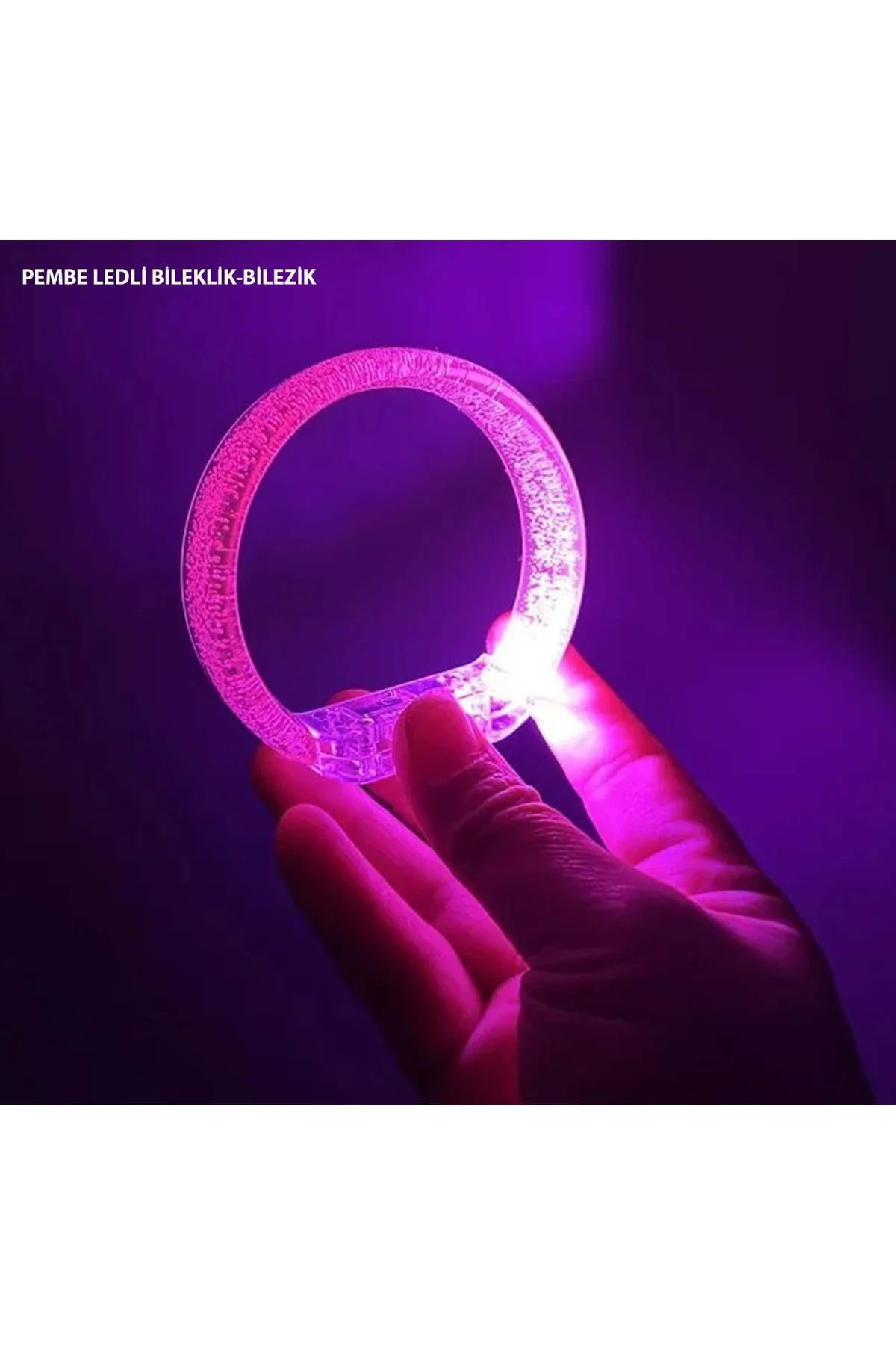 Pembe Led Işıklı Baskı Yapılabilen Pilli Bileklik Bilezik 1,5 cm 